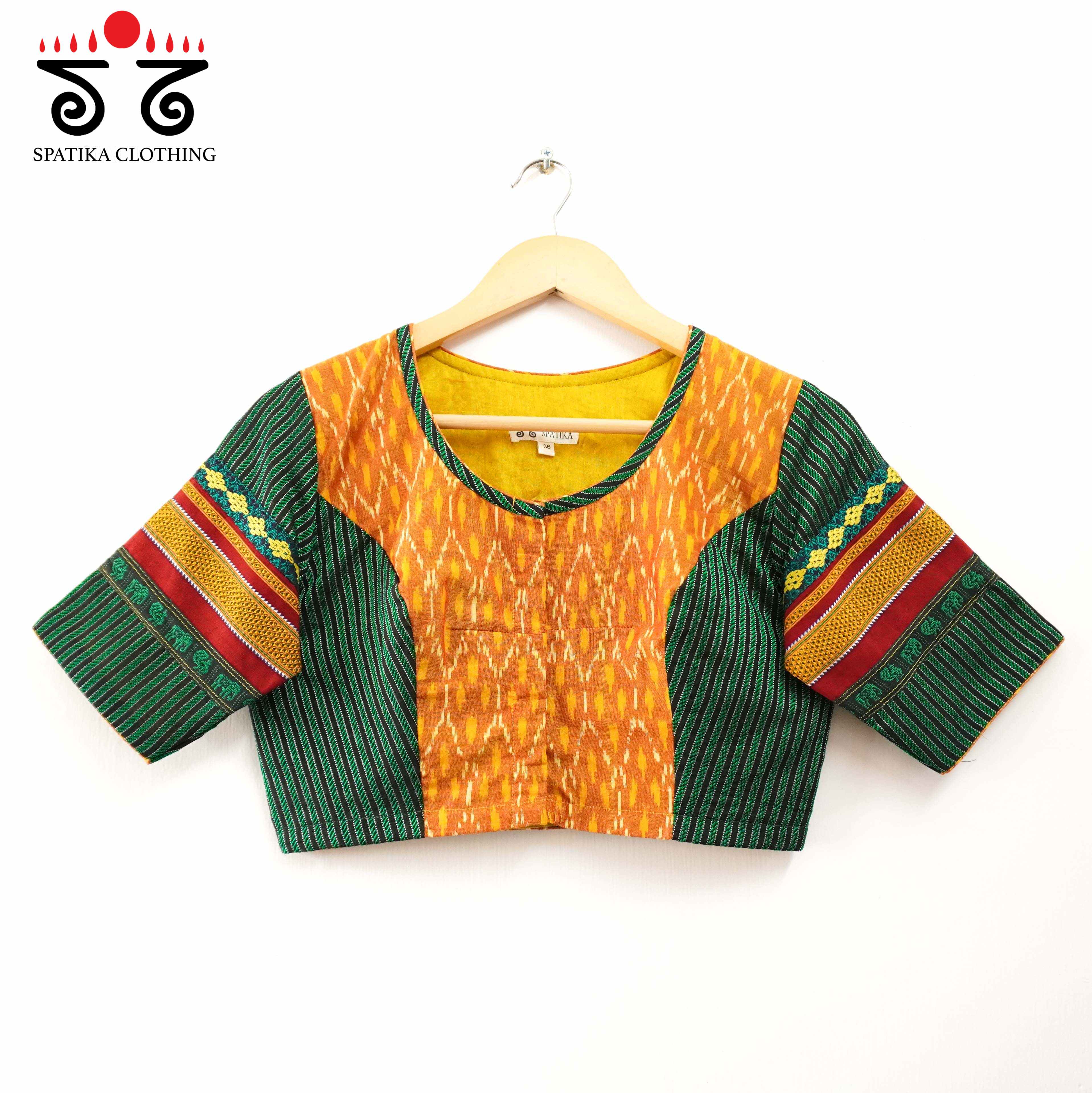 Red, Green & Mustard Ikat Khun-Hand crafted Blouse