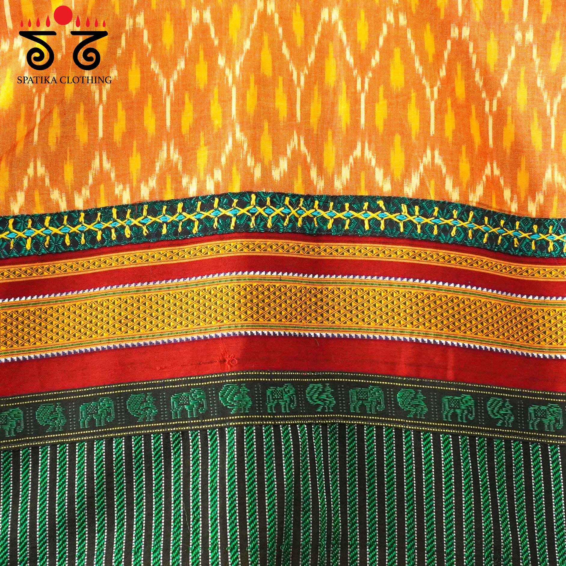 Red, Green & Mustard Ikat Khun-Hand crafted Blouse