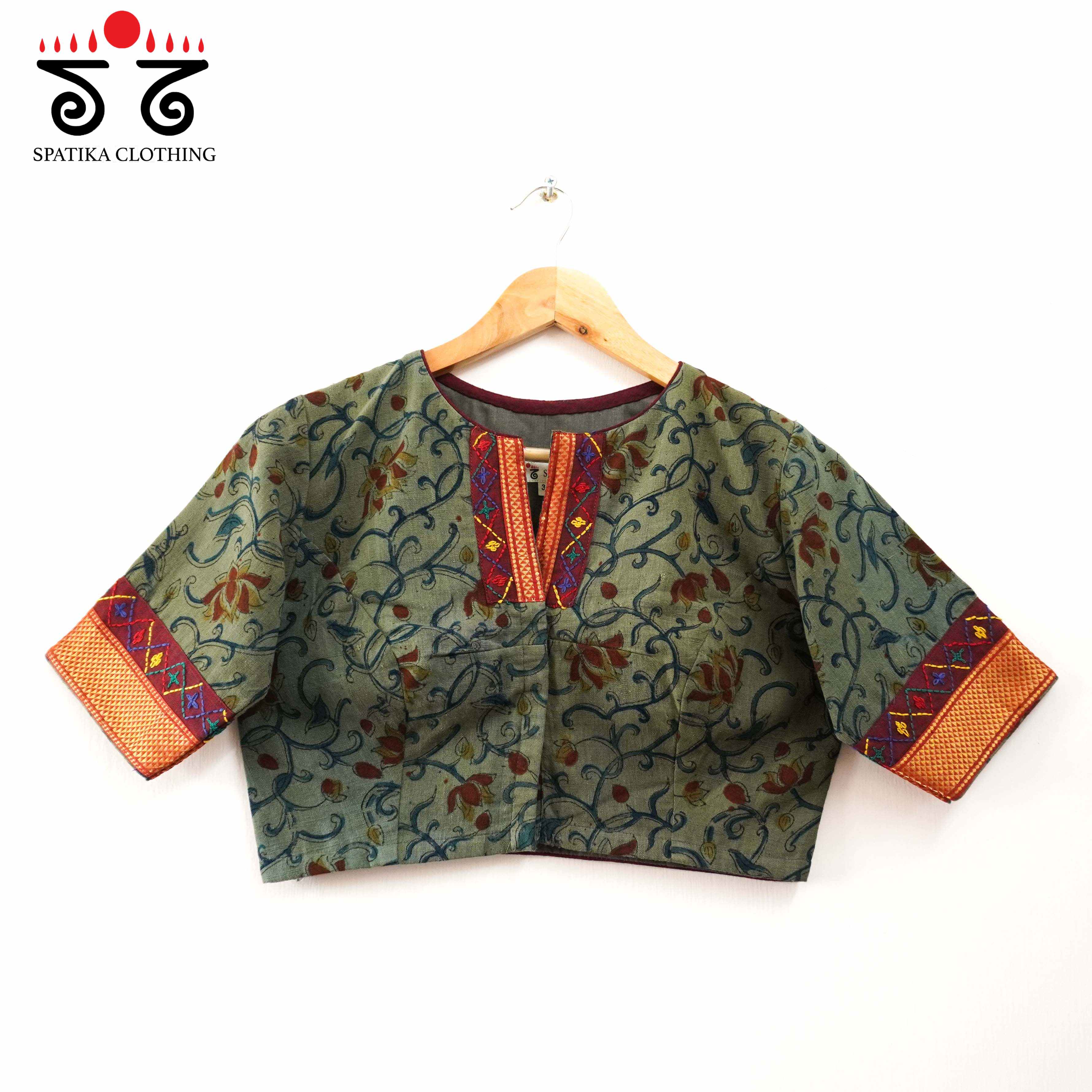 Green Kalamkari Block Printed - Lambani Blouse