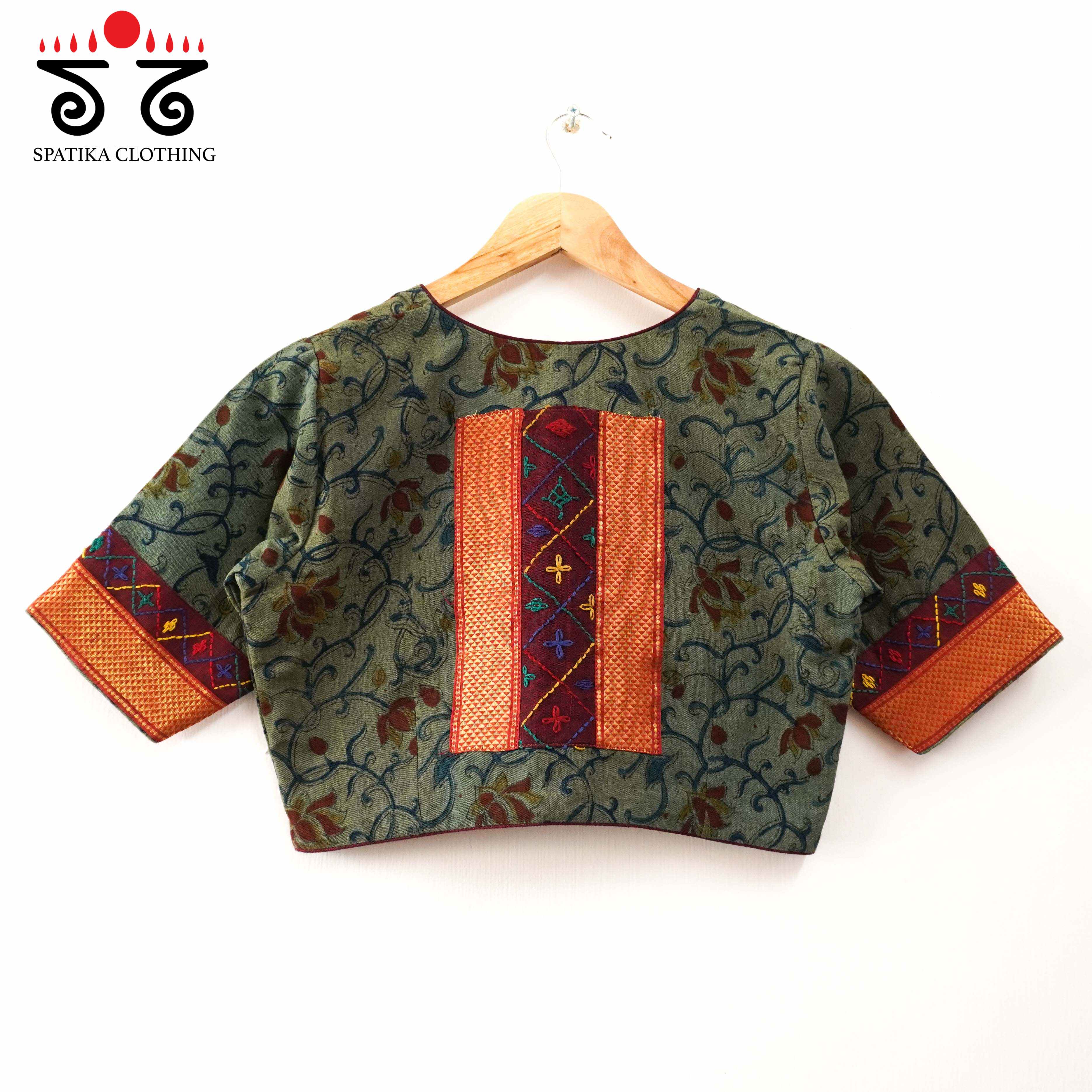Green Kalamkari Block Printed - Lambani Blouse