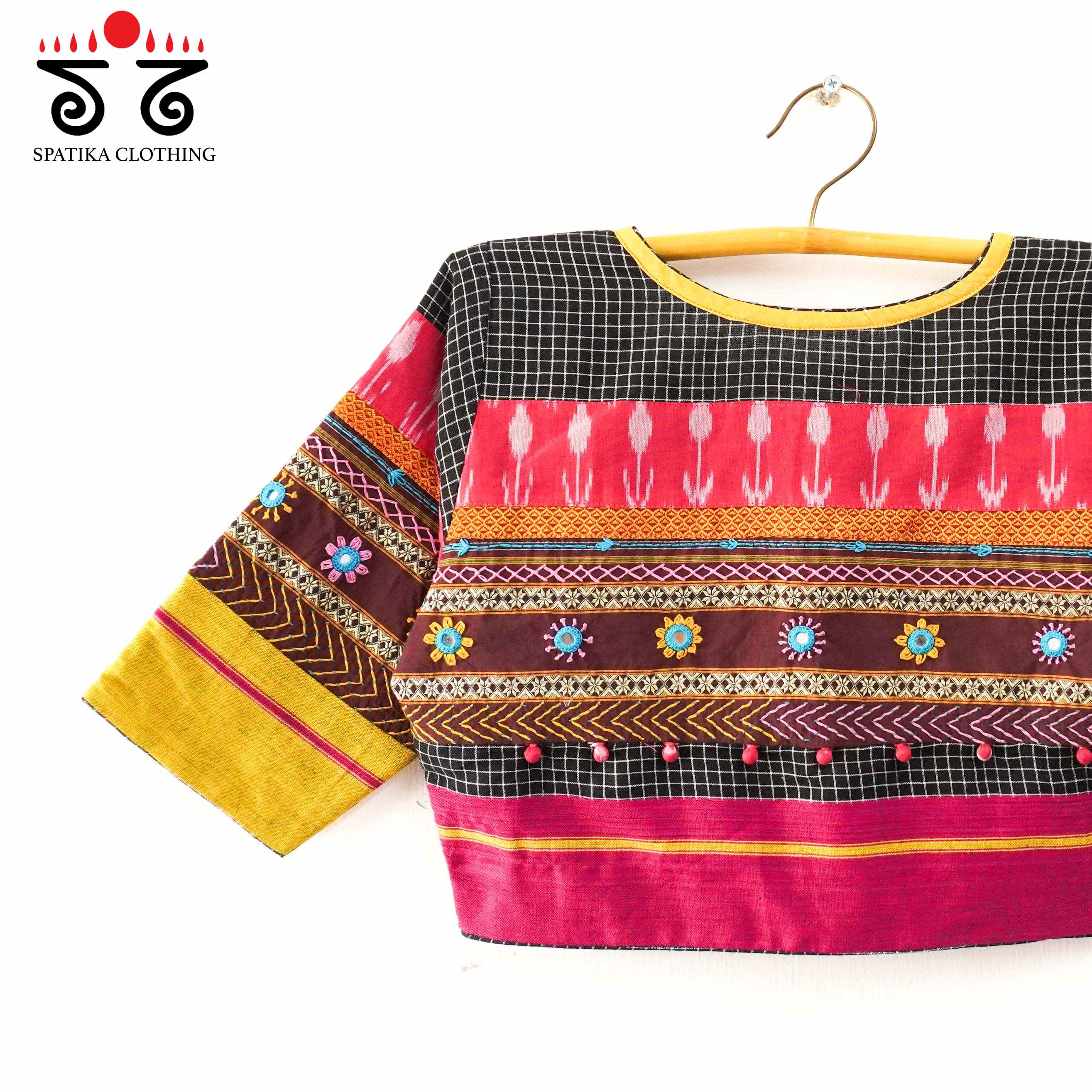 The Patteda Anchu - Black, Pink & Yellow Lambani Blouse
