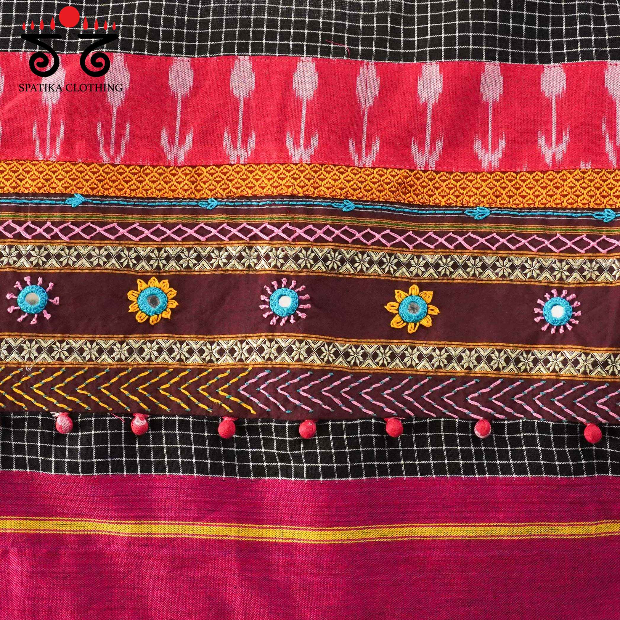 The Patteda Anchu - Black, Pink & Yellow Lambani Blouse