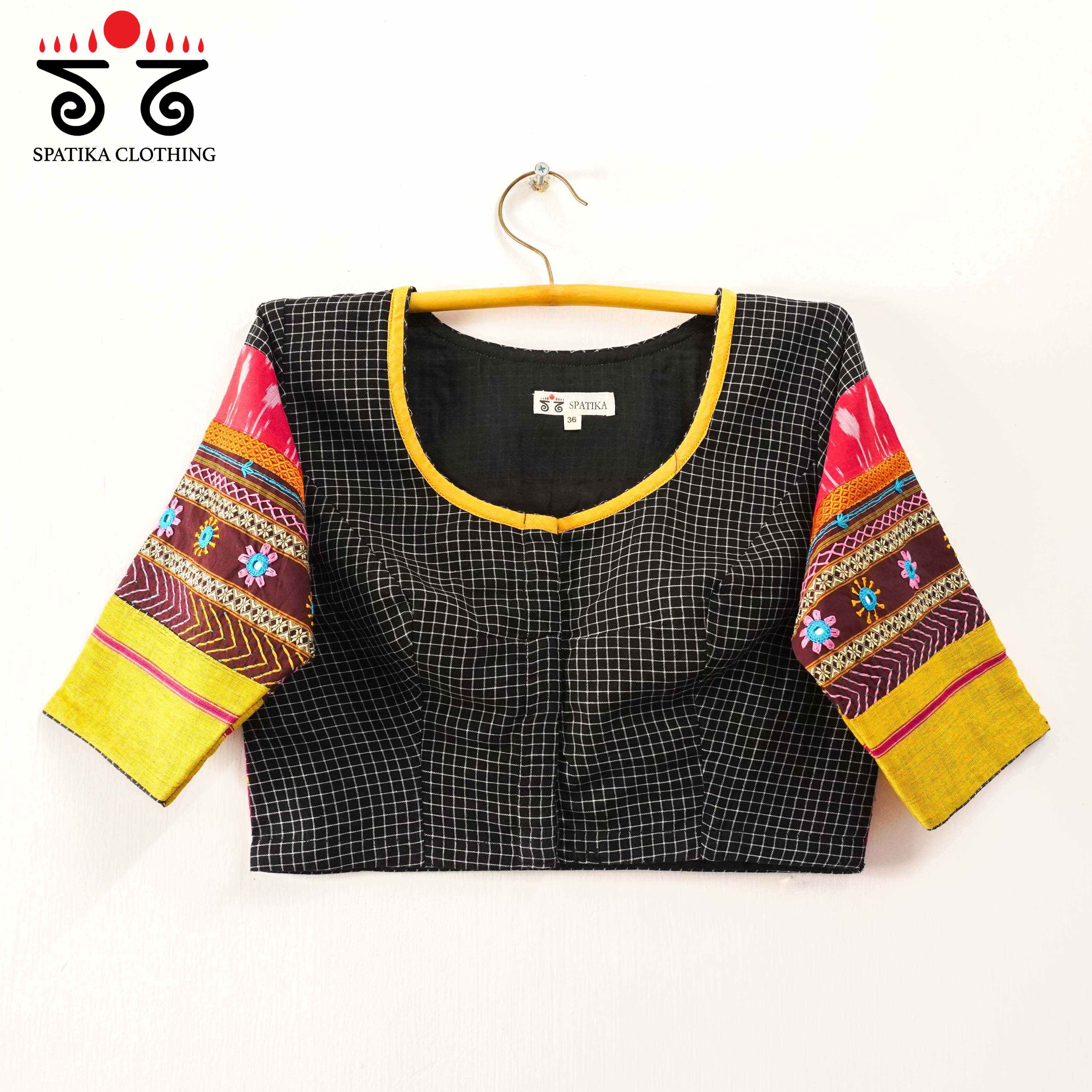 The Patteda Anchu - Black, Pink & Yellow Lambani Blouse