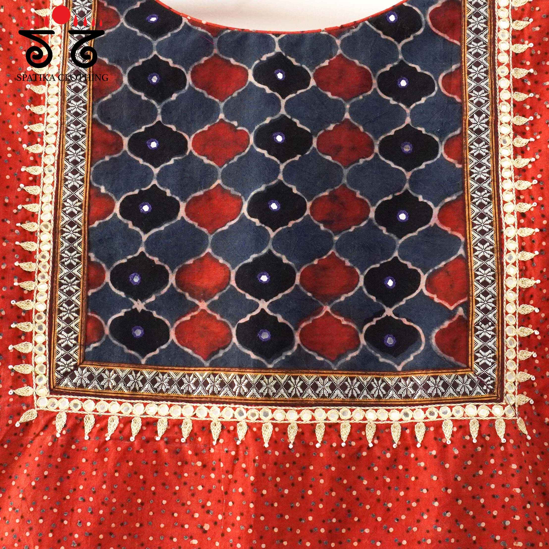 Brick & Blue Ajrak Khun Handembroidered Blouse