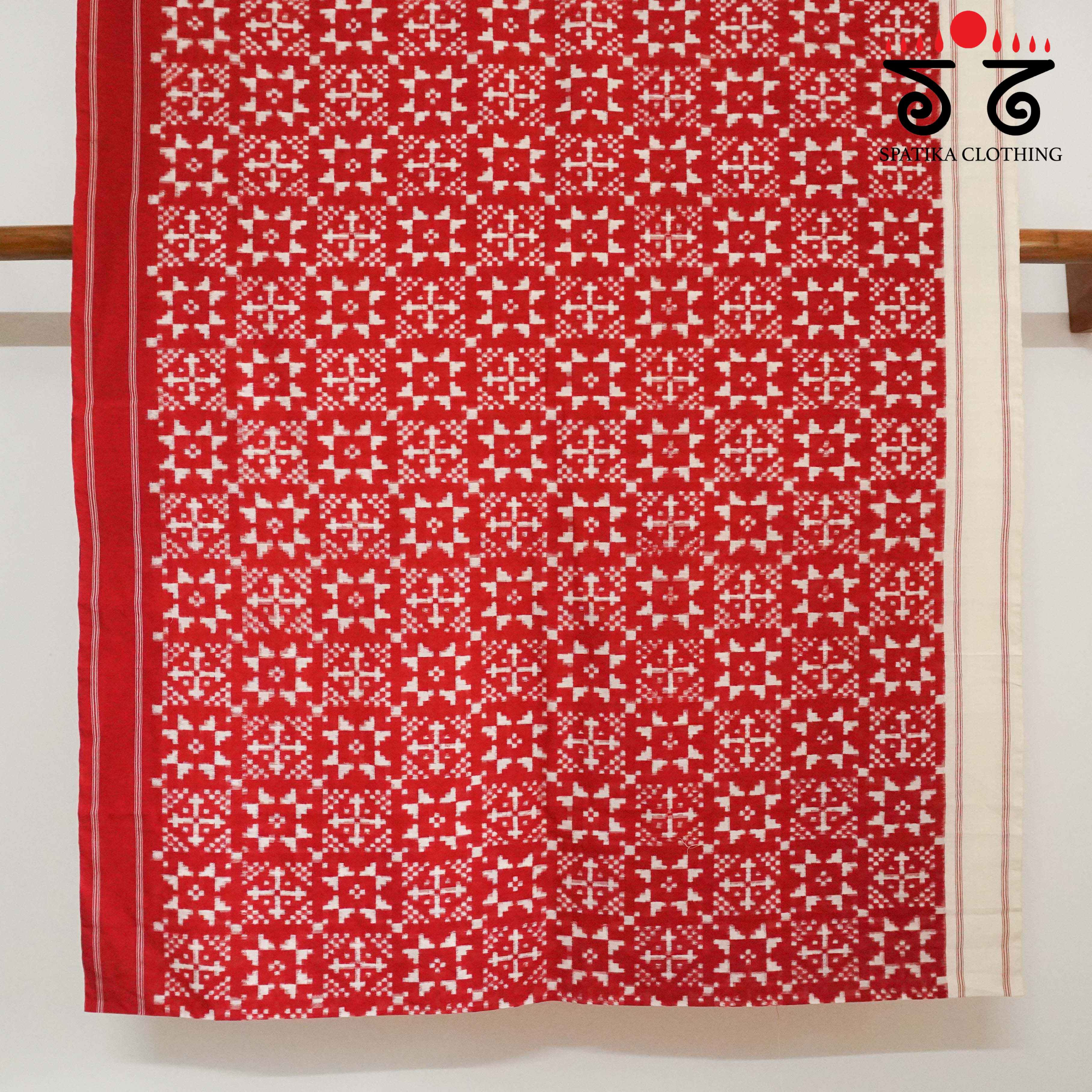 Red & White Telia Double Ikat - Handwoven Cotton Saree