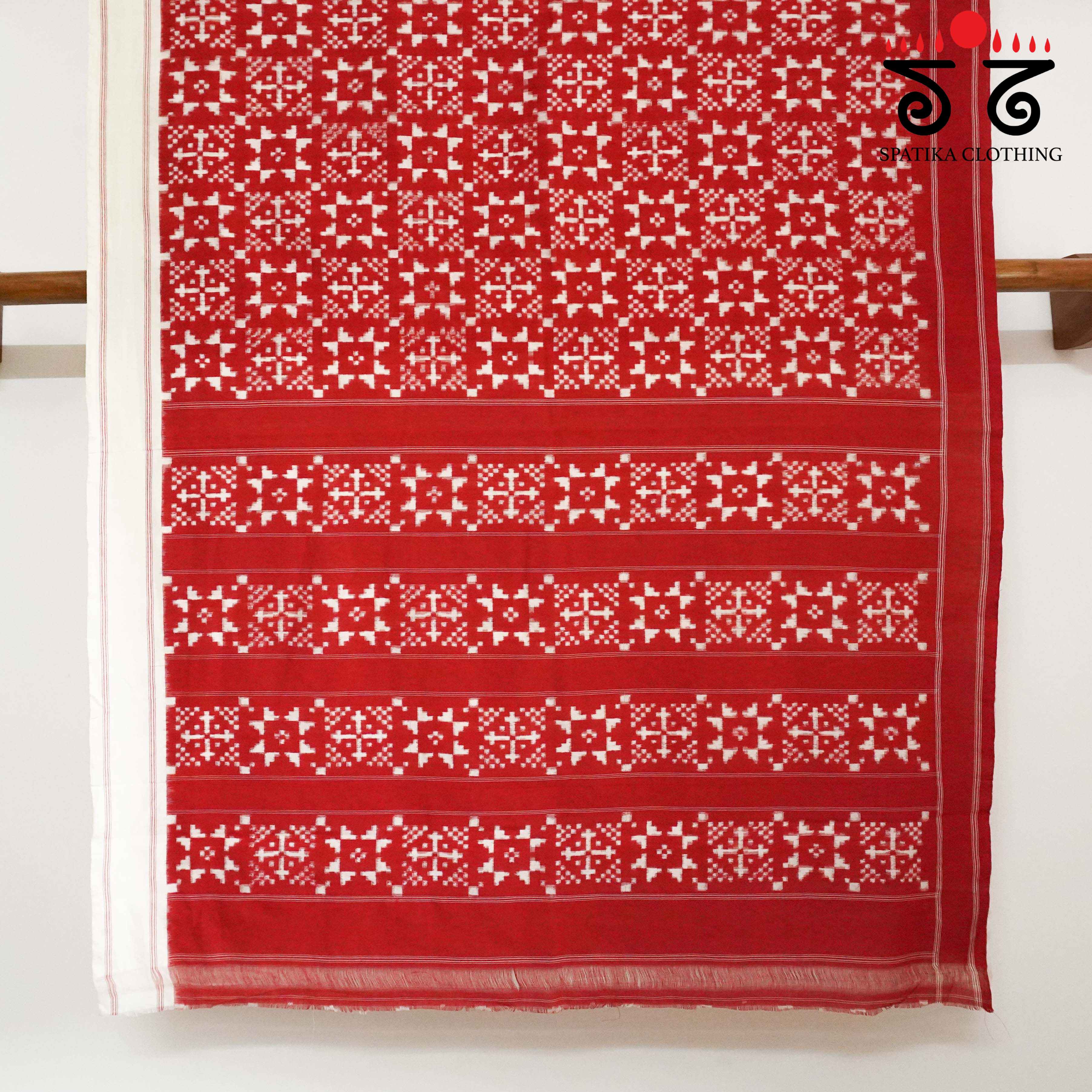 Red & White Telia Double Ikat - Handwoven Cotton Saree