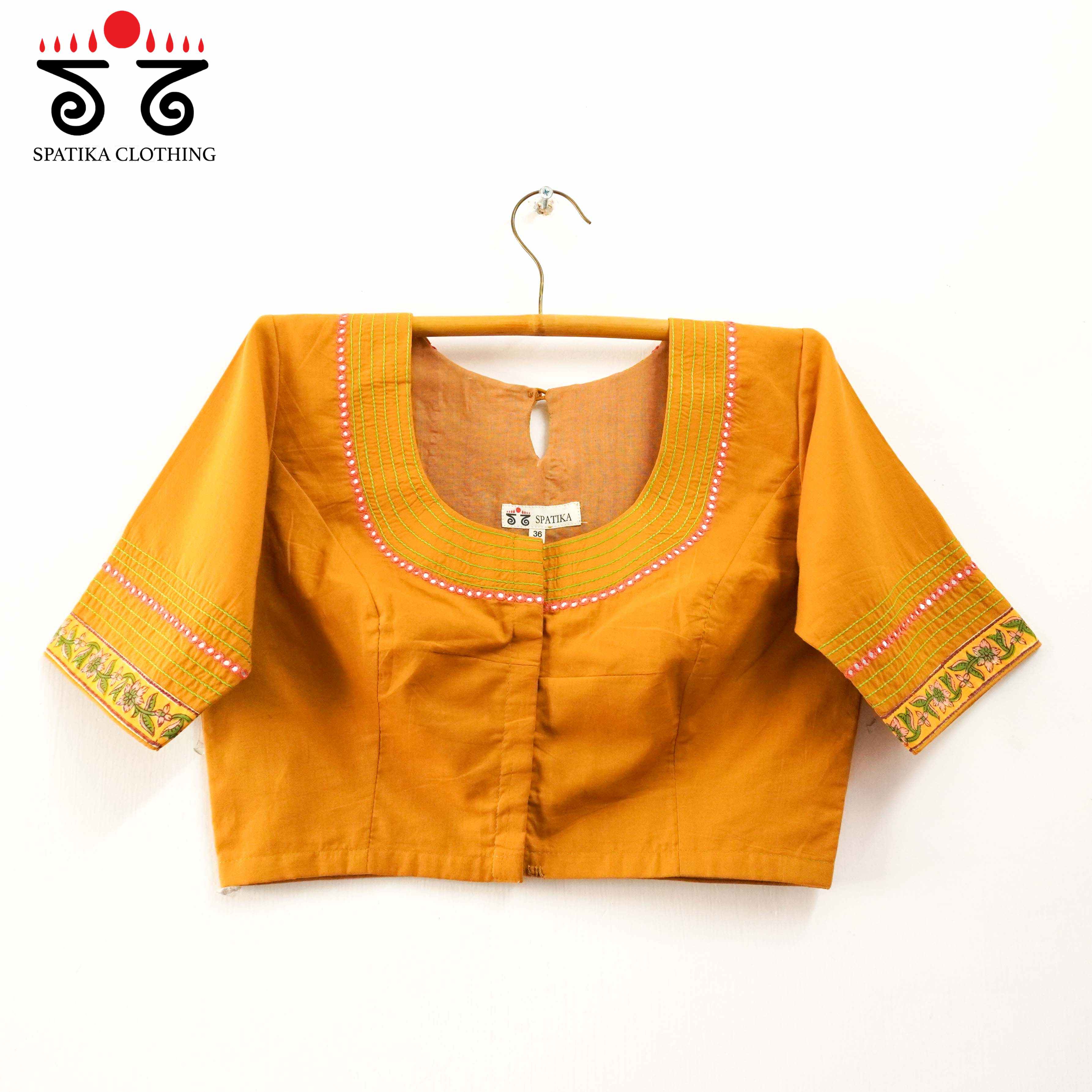Yellow Mirror Work Hand embroidered Blouse