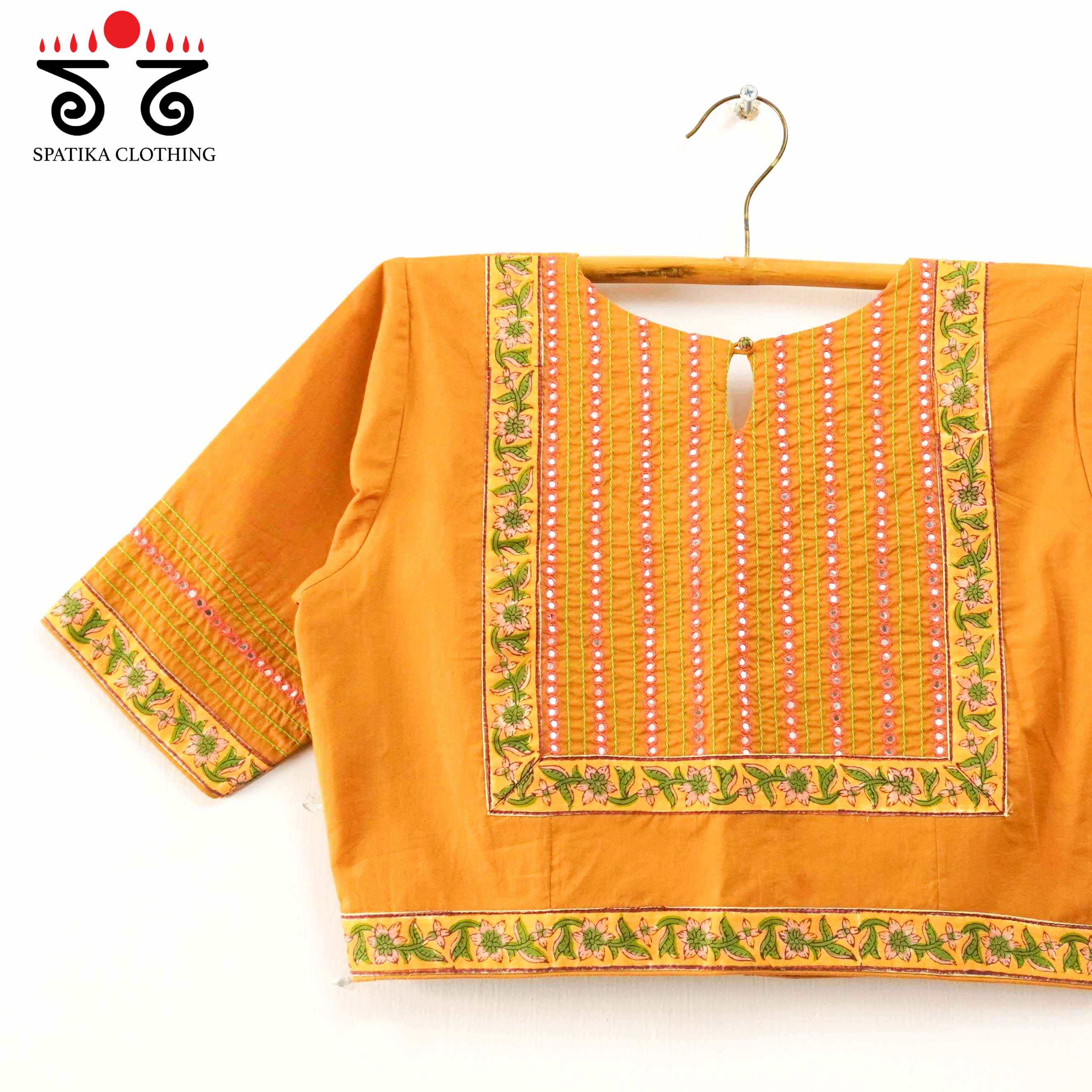 Yellow Mirror Work Hand embroidered Blouse