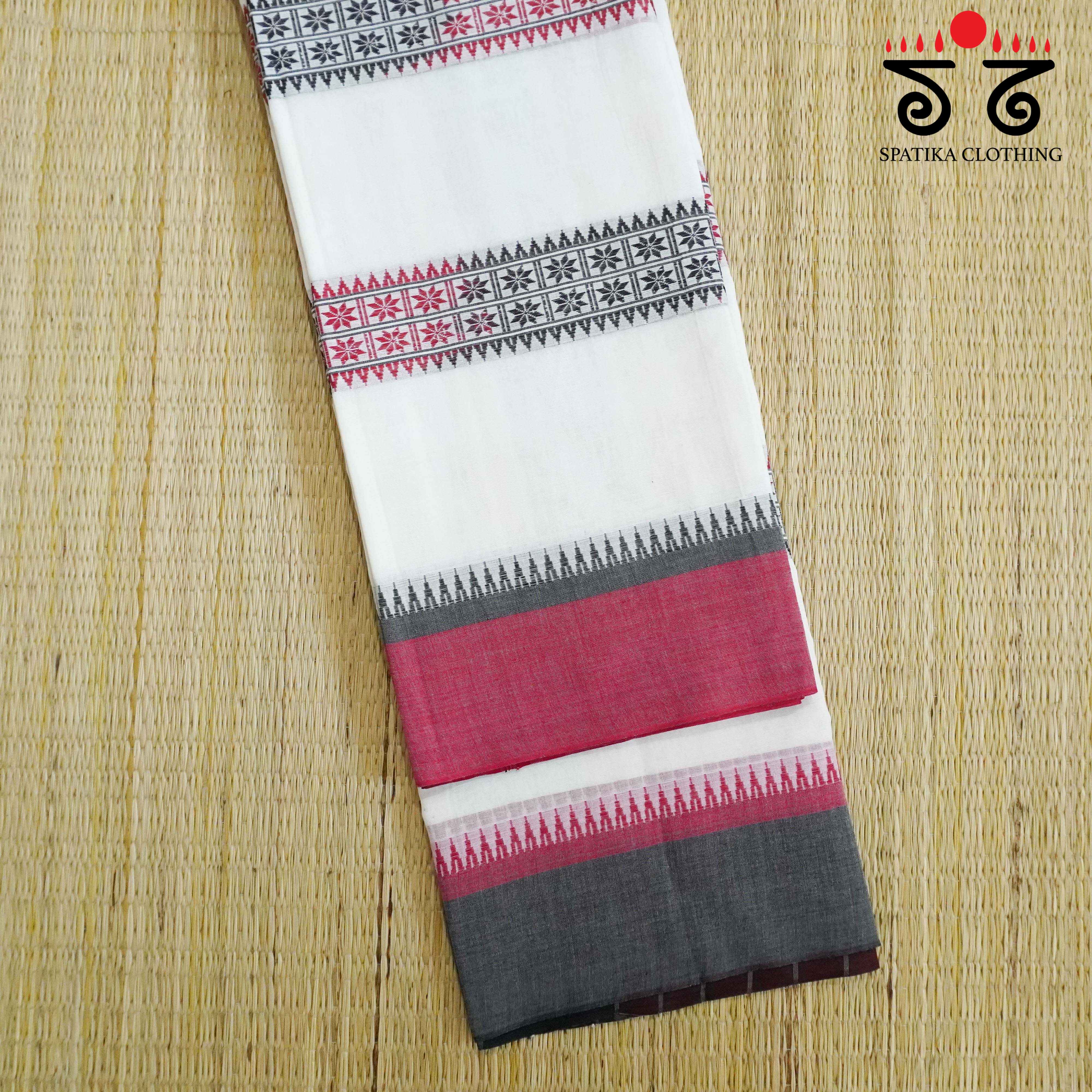 White Multi-colour Begampur Handwoven Cotton Saree New!