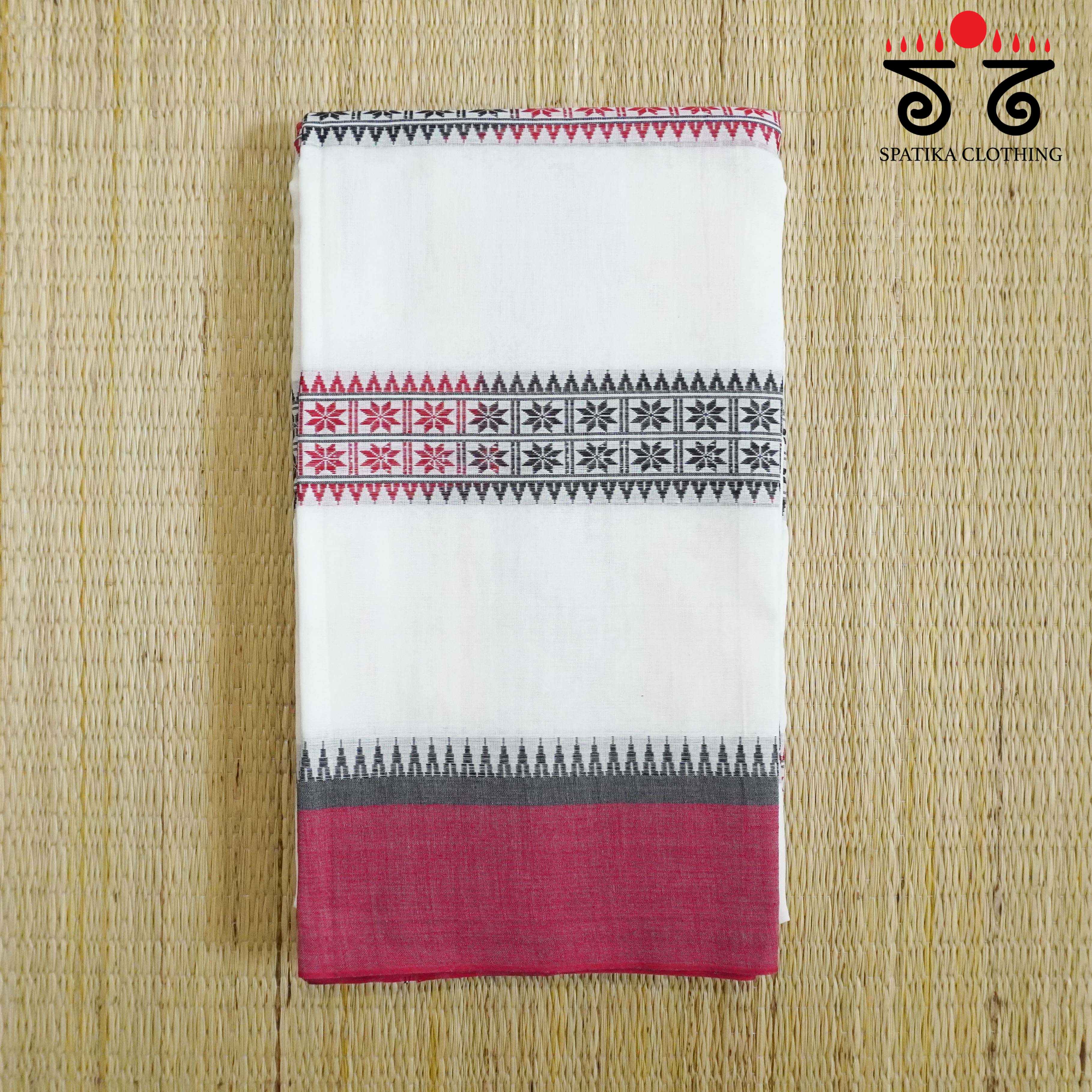 White Multi-colour Begampur Handwoven Cotton Saree New!