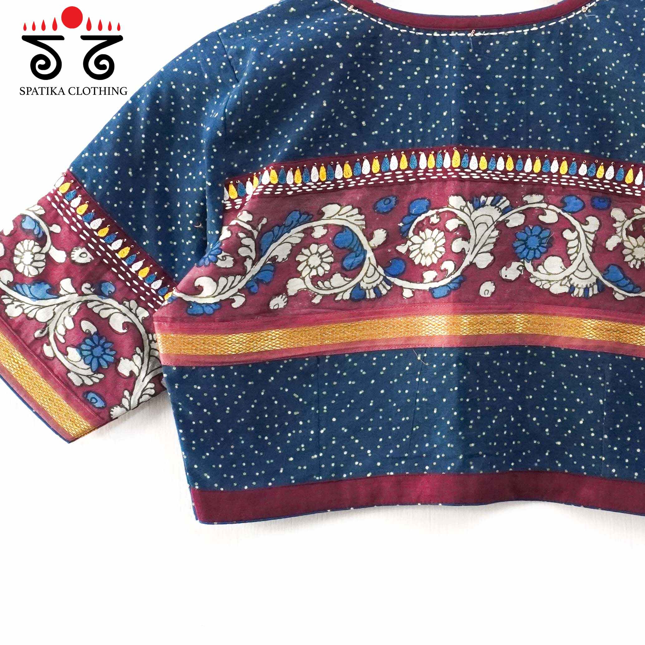 Ajrak Pen Kalamkari - Blue Handcrafted Blouse