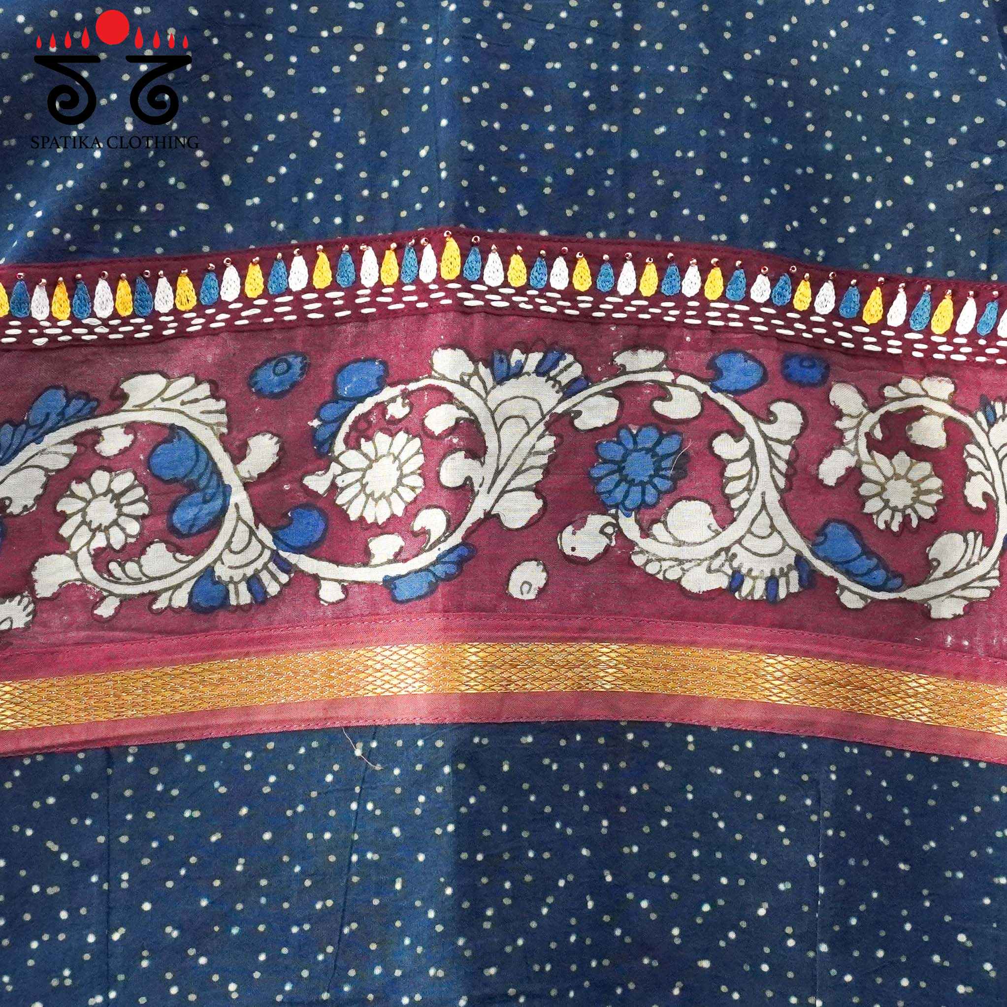 Ajrak Pen Kalamkari - Blue Handcrafted Blouse