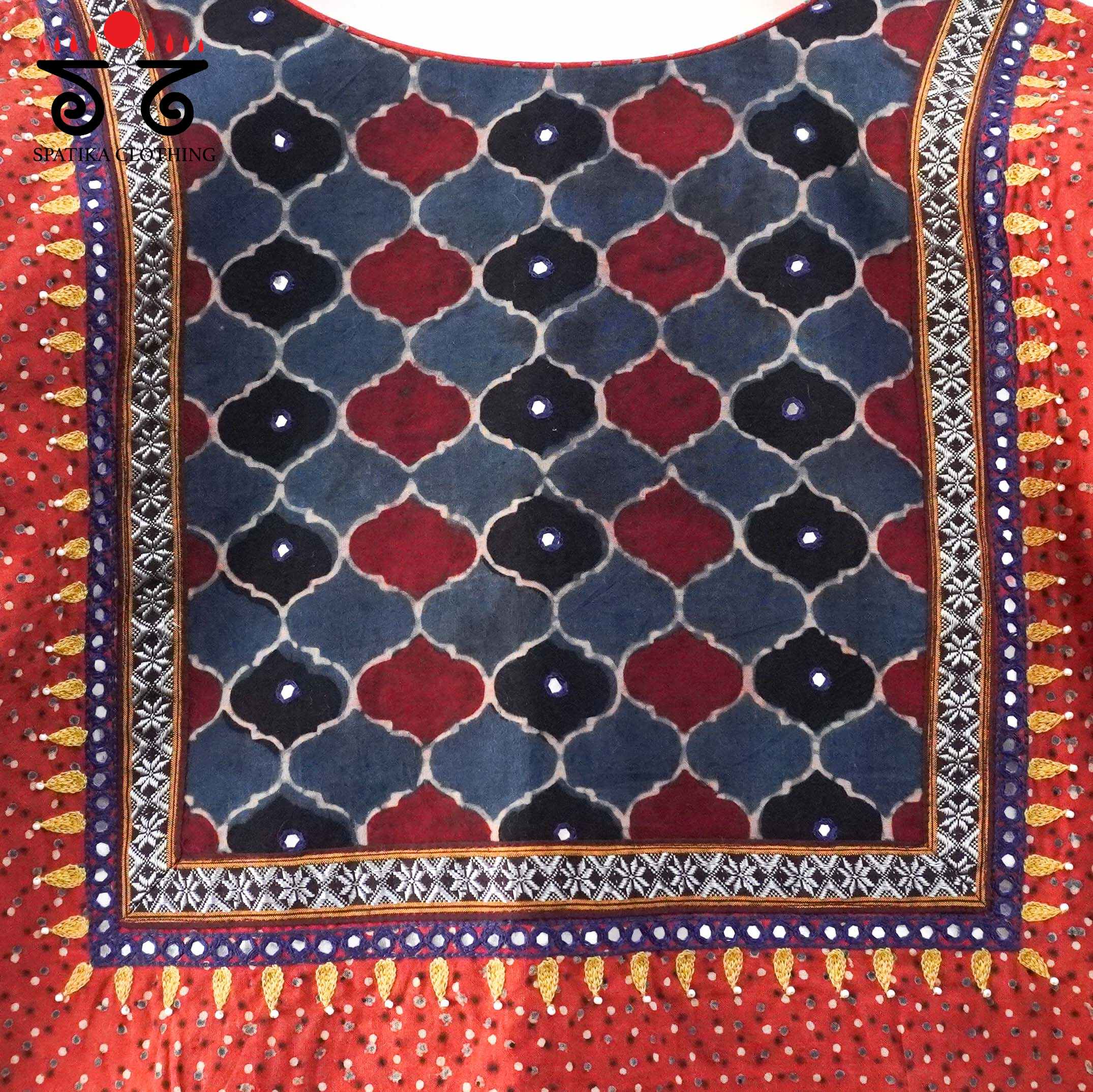 Brick & Blue Ajrak Hand embroidered Blouse