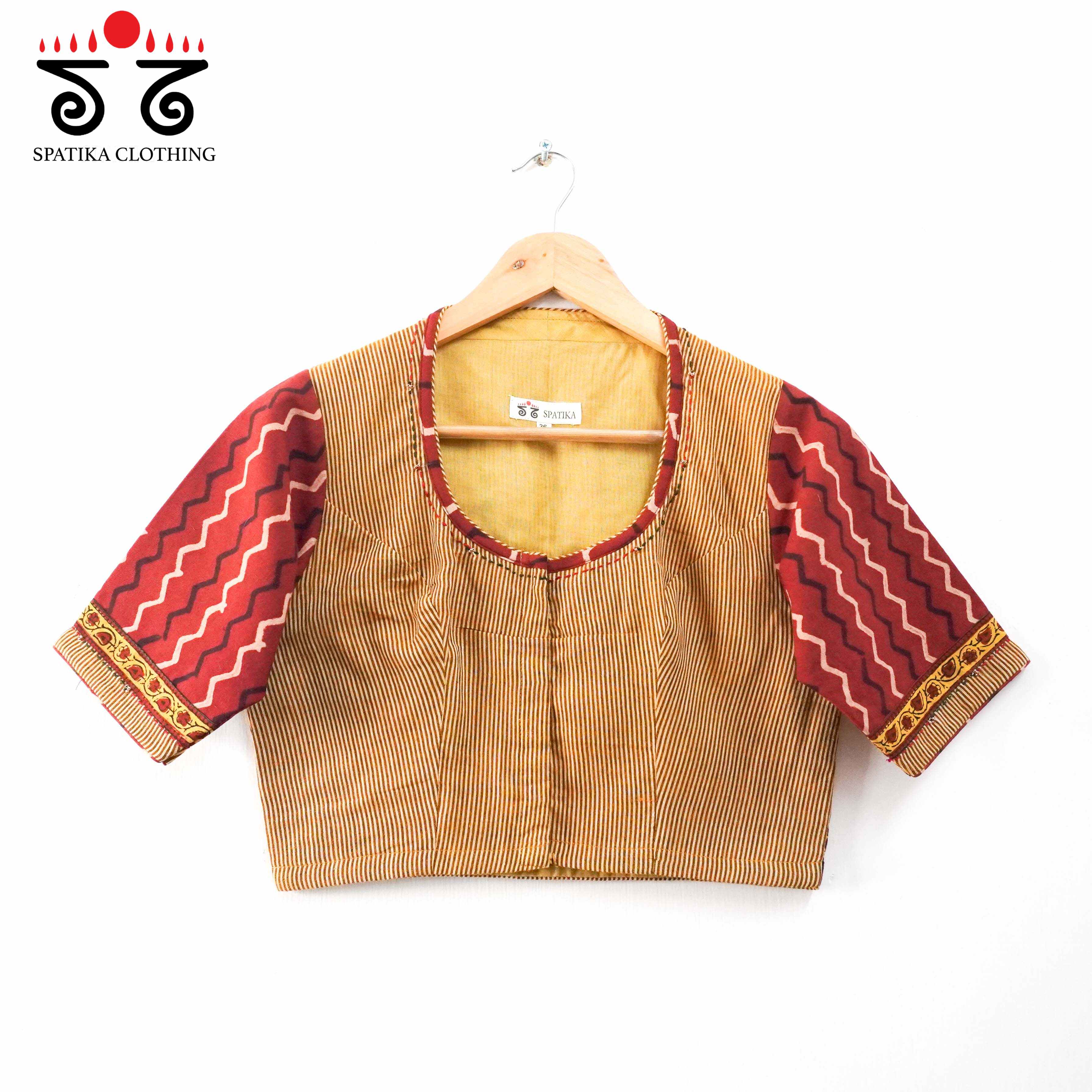 Ajrak Pen Kalamkari - Red & Yellow Handcrafted Blouse