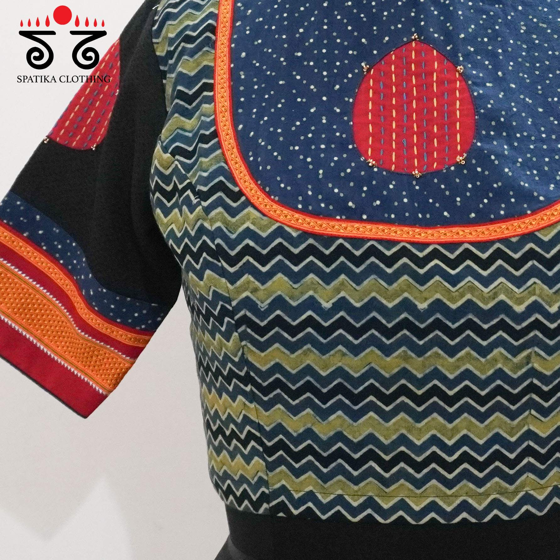 Blue Ajrak Patch Work Blouse New!