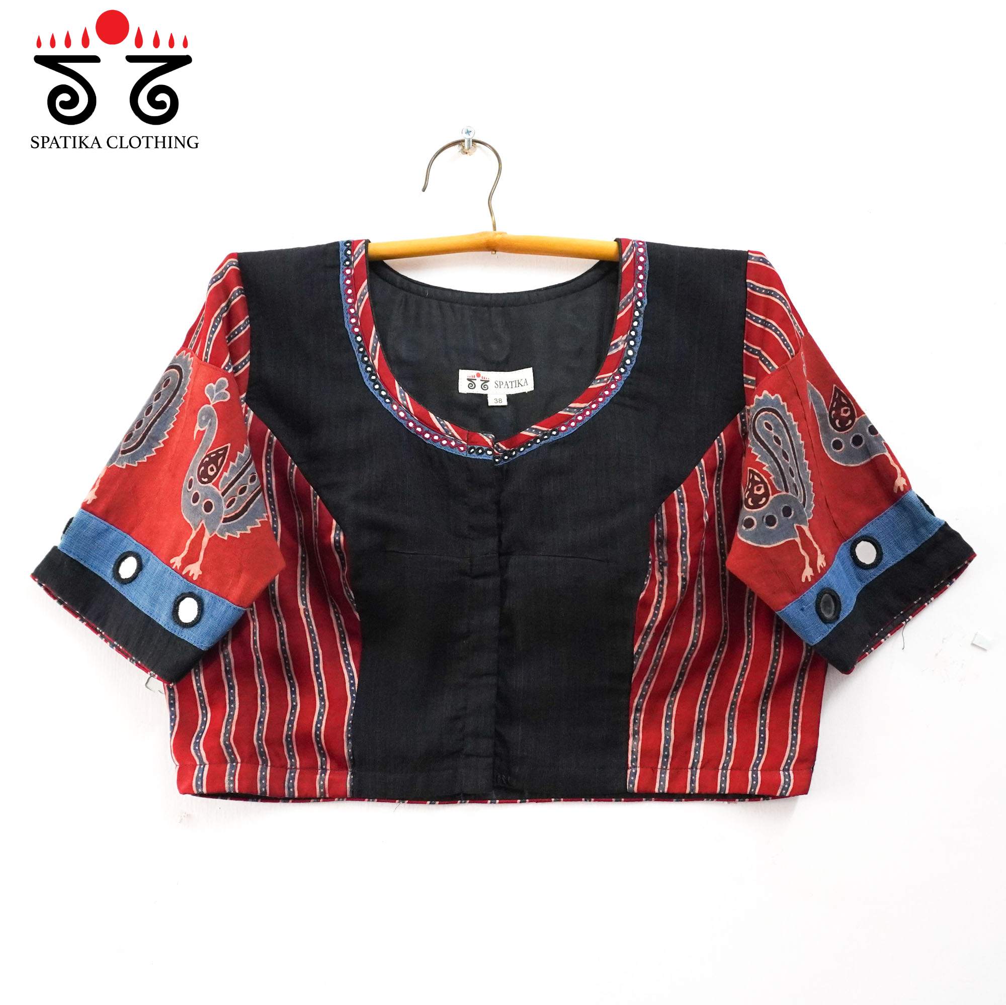 The Morni - Black, Blue & Red Mirror work Blouse
