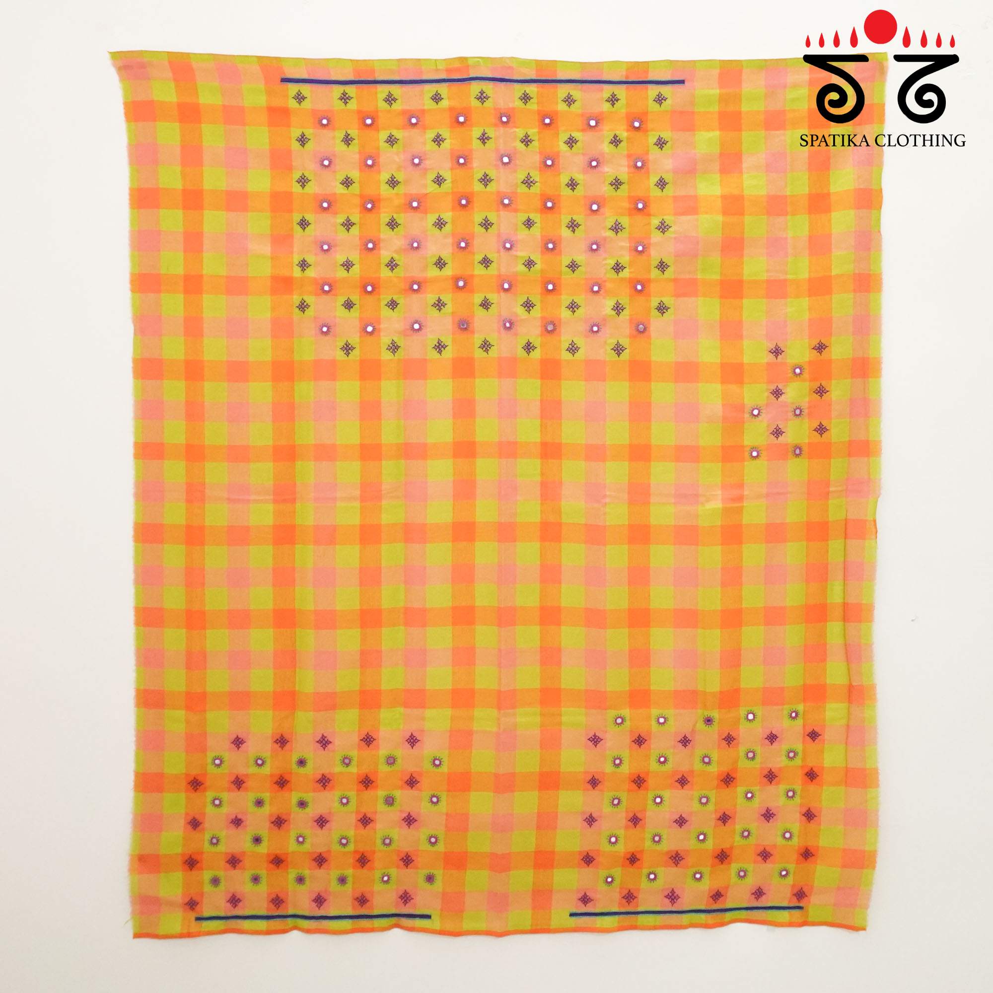 Hand Embroidered Checkered Blouse Fabric