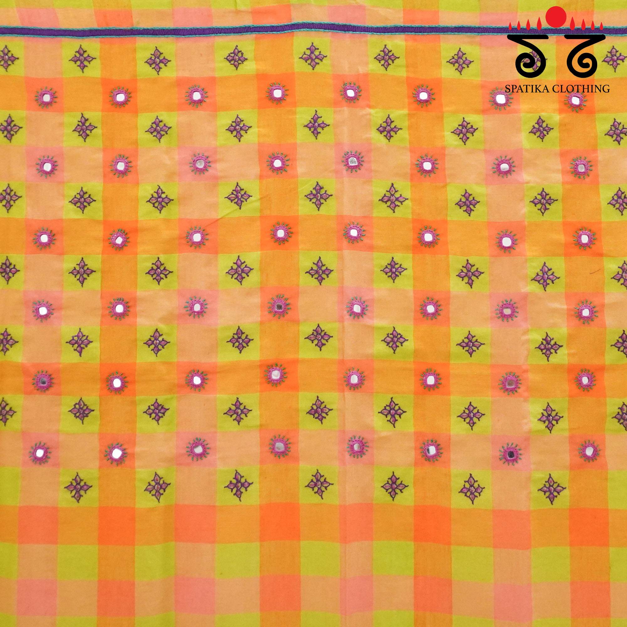 Hand Embroidered Checkered Blouse Fabric