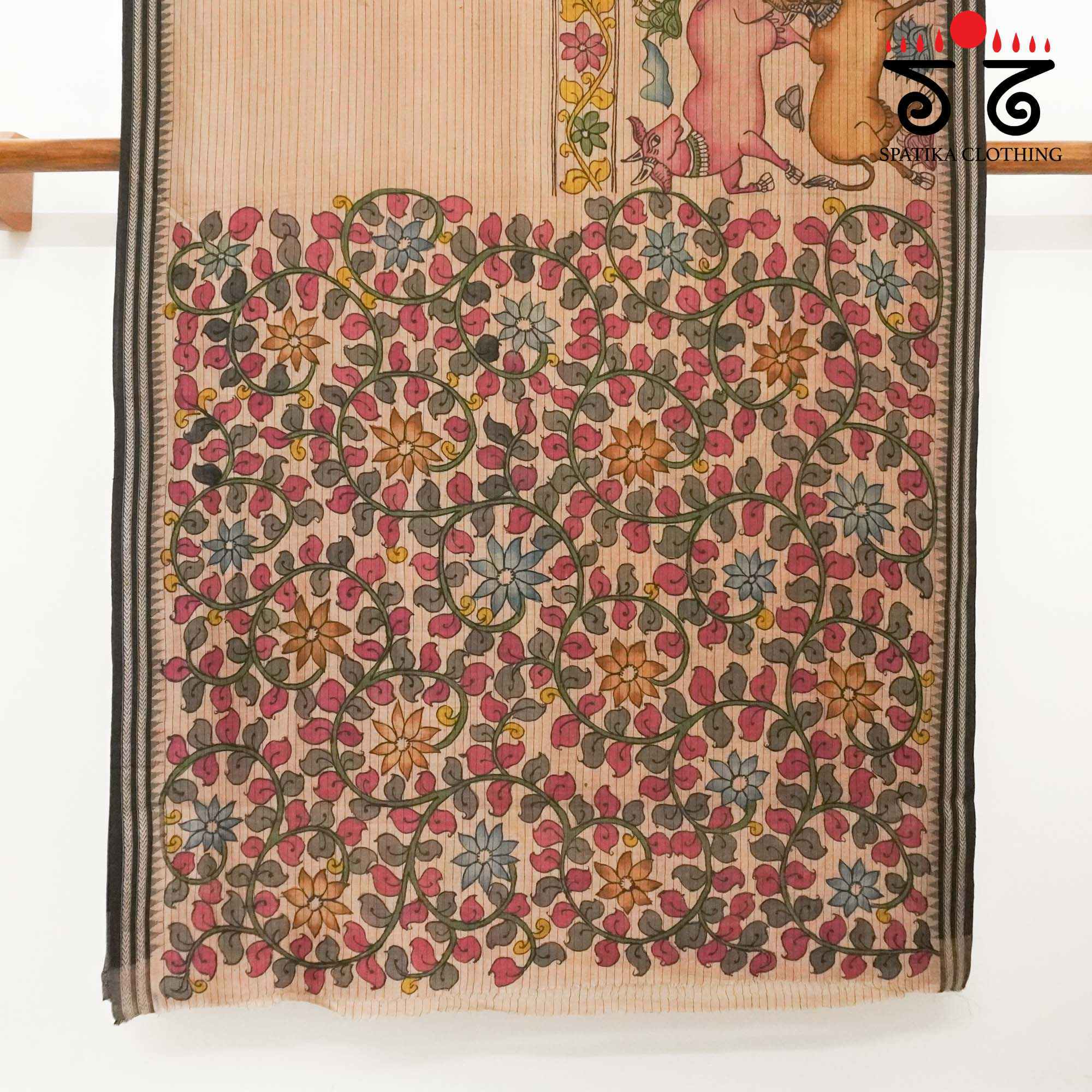 Pichwai Cows - Pink Pen Kalamkari On Ponduru Saree