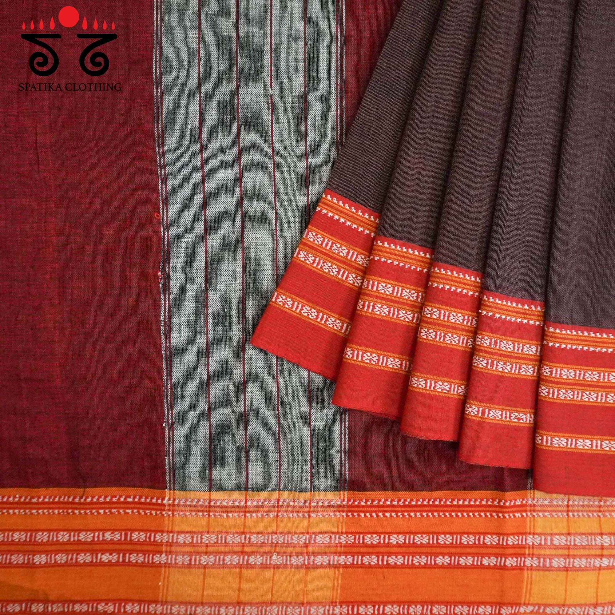 Brown Ilkal Handwoven Cotton Saree - Ikat Blouse
