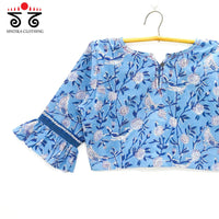 The Blue Ruffle Sleeves Blouse