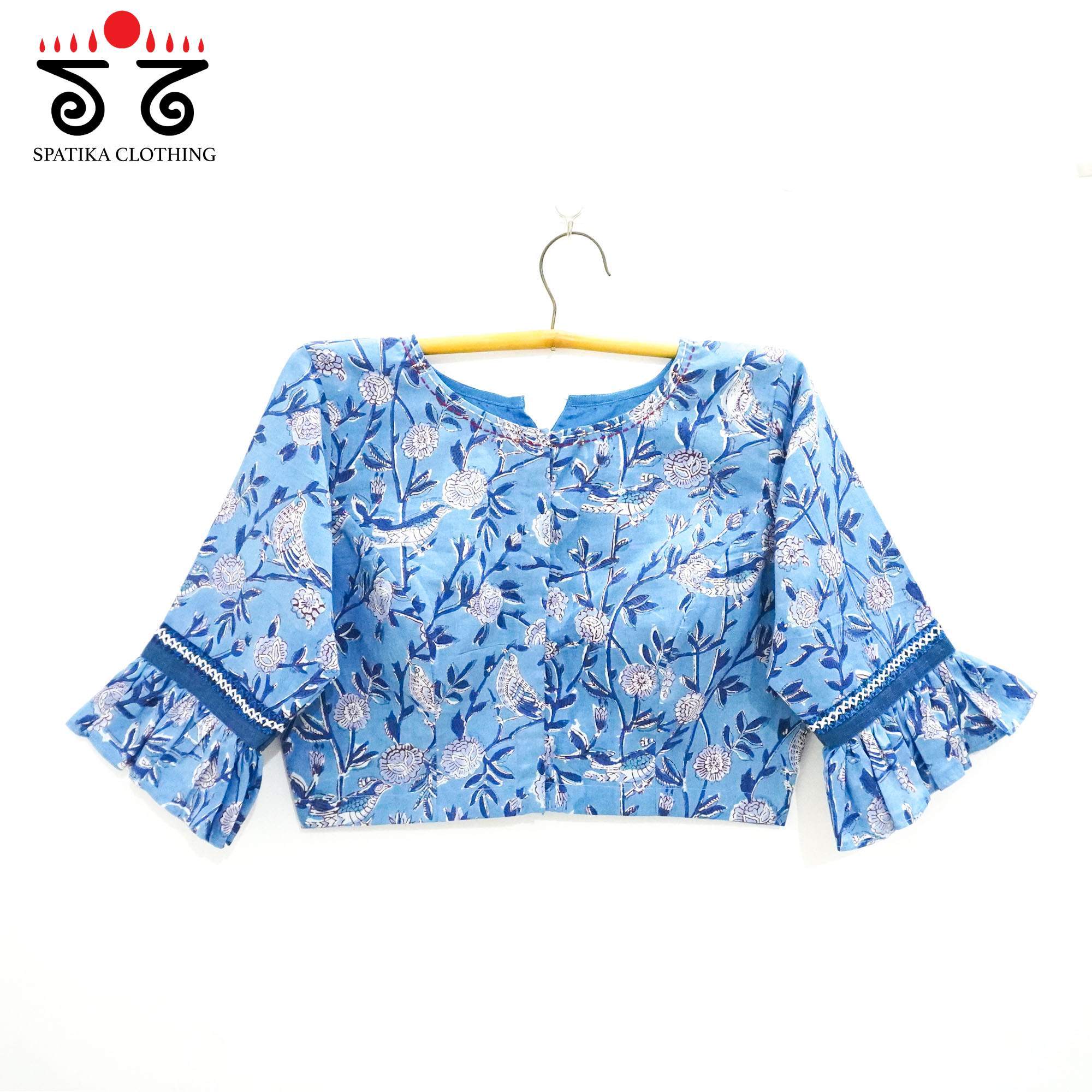 The Blue Ruffle Sleeves Blouse