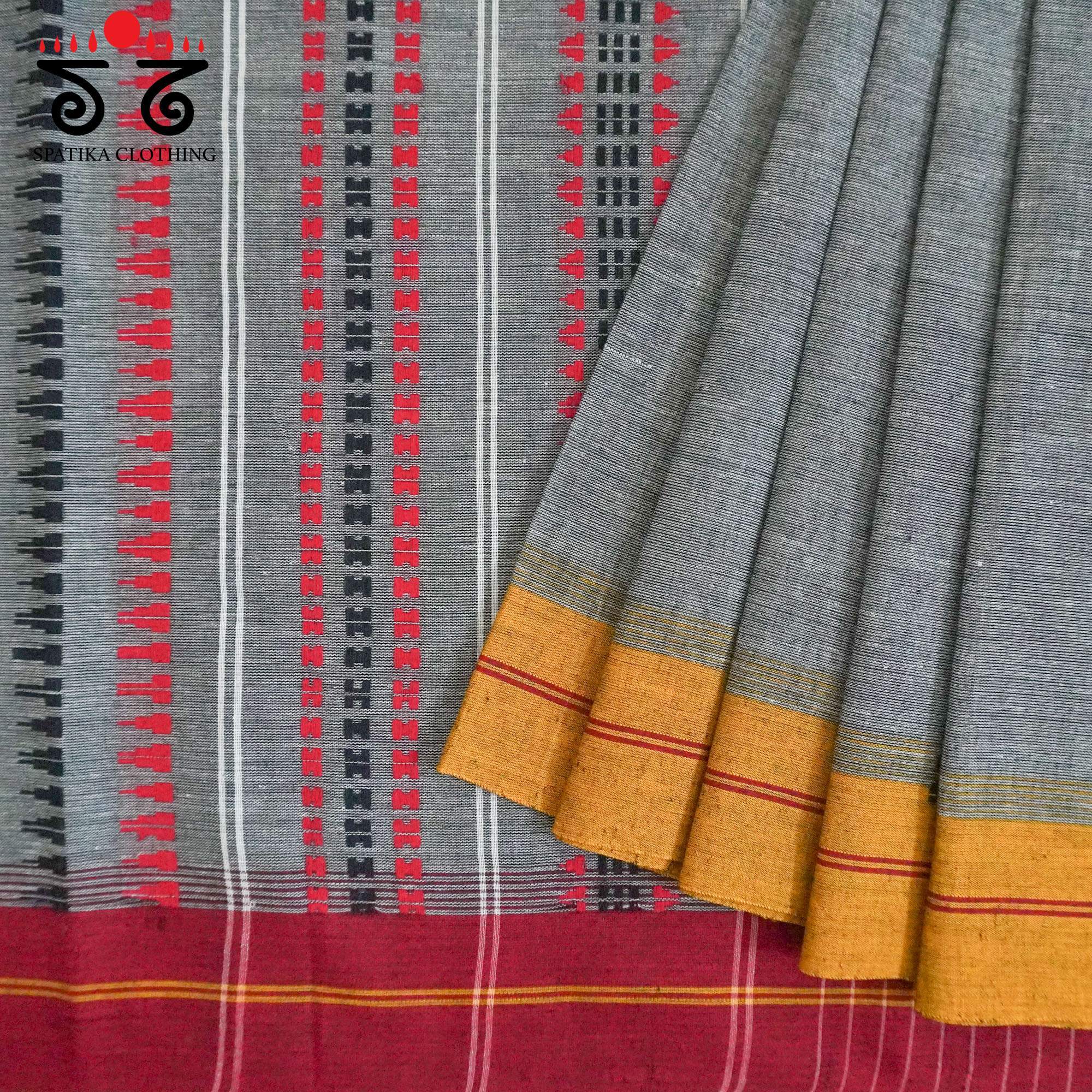 Begampur - Grey Handwoven Cotton Saree New!
