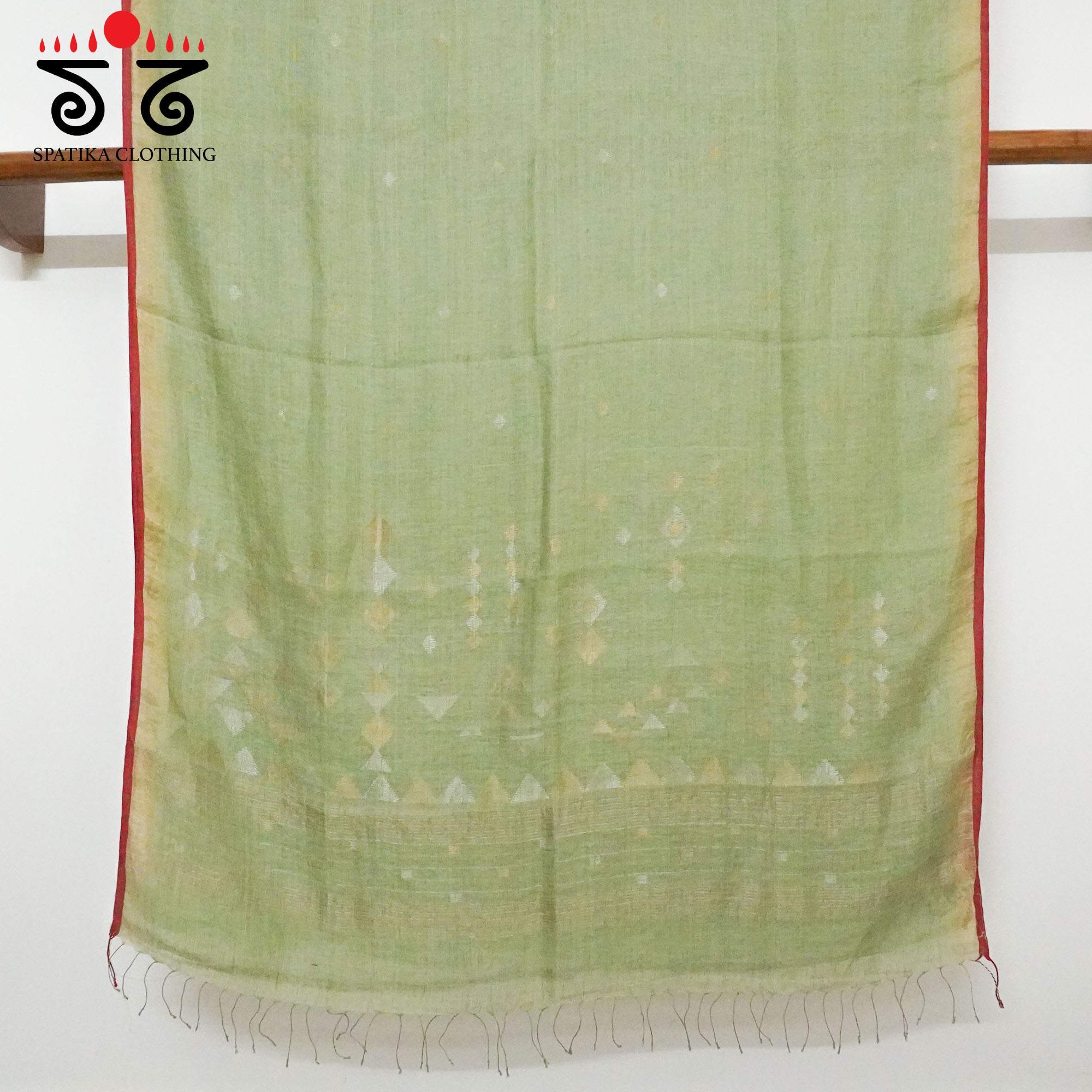 Green Jamdhani-Linen Cotton Saree