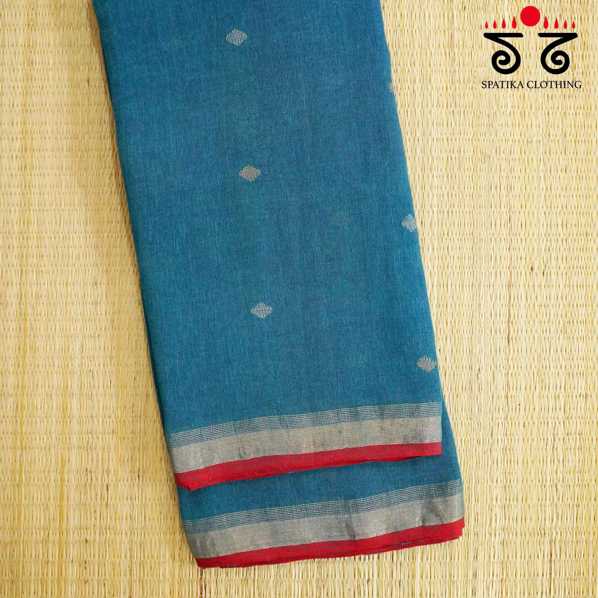 Blue Jamdhani-Linen Cotton Saree