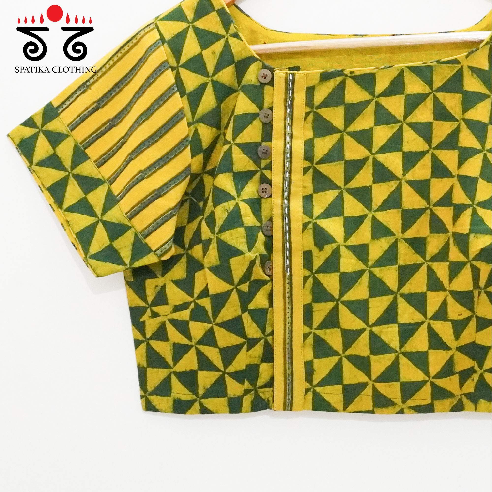 Green Ajrak Side Closure Blouse