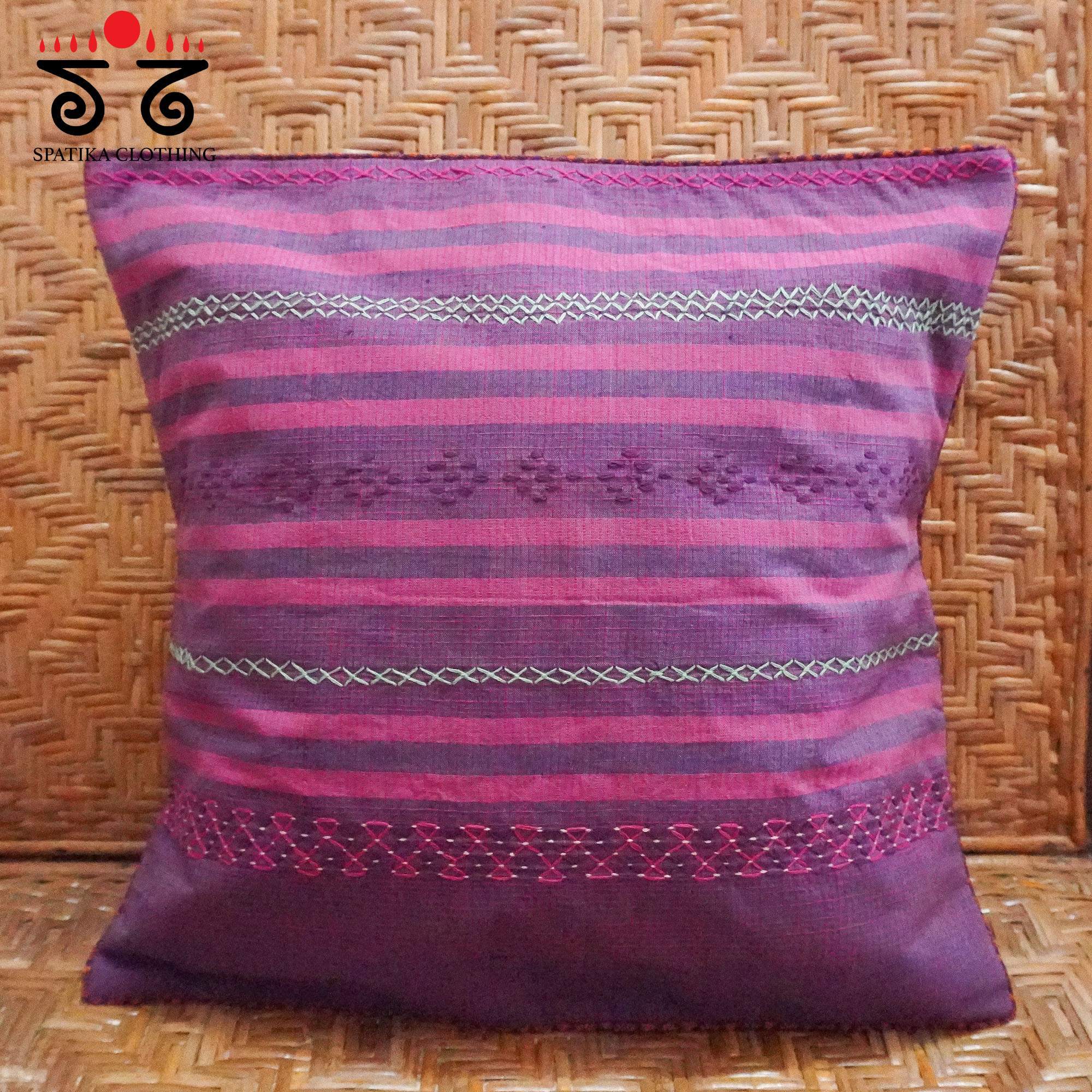 Pink Lambani Hand Embroidered Cushion Cover