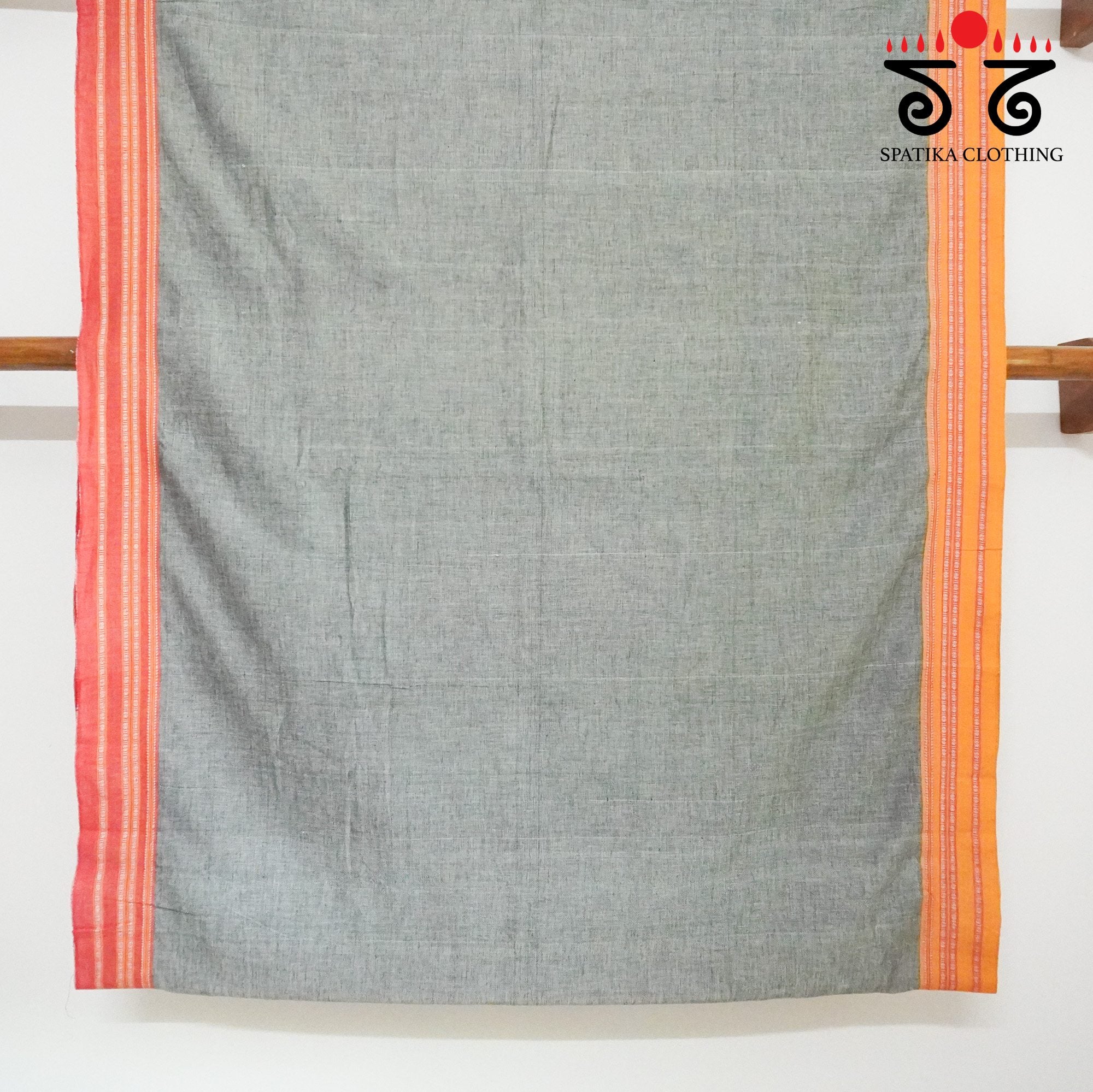 Grey Ilkal Handwoven Cotton Saree - Ajrak Blouse