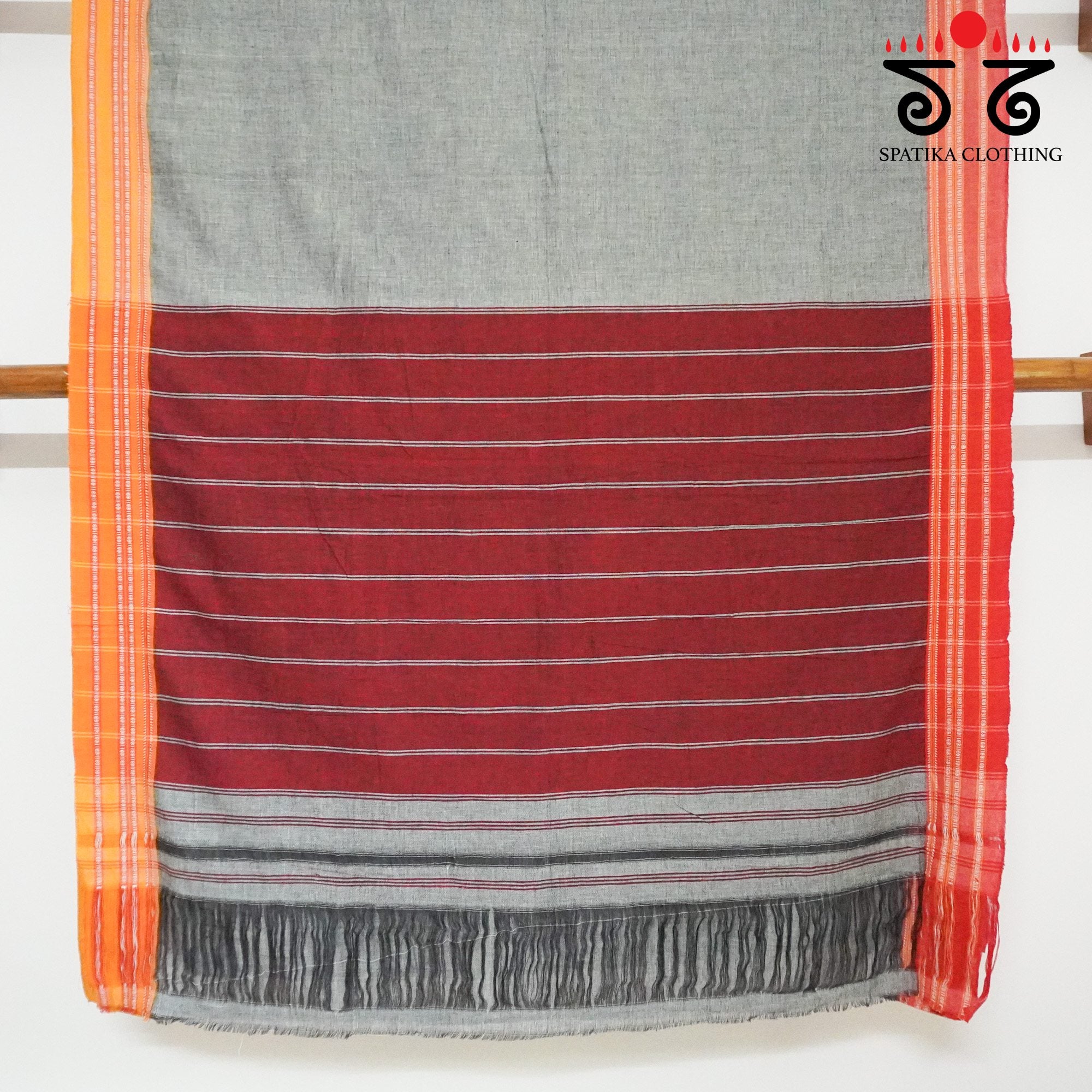 Grey Ilkal Handwoven Cotton Saree - Ajrak Blouse