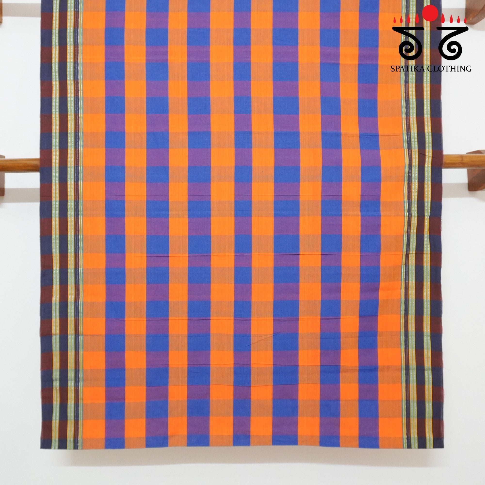 Orange Ilkal Handwoven Cotton Saree - Ikat Blouse
