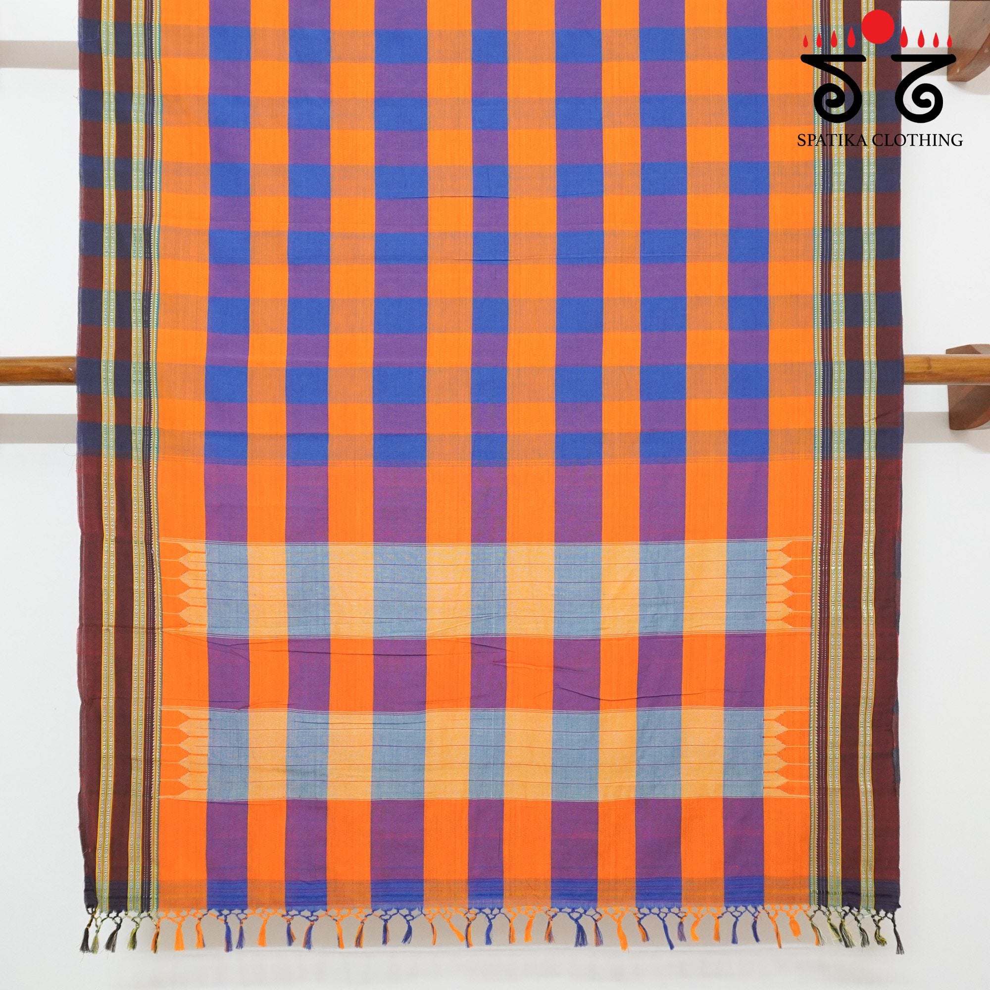 Orange Ilkal Handwoven Cotton Saree - Ikat Blouse