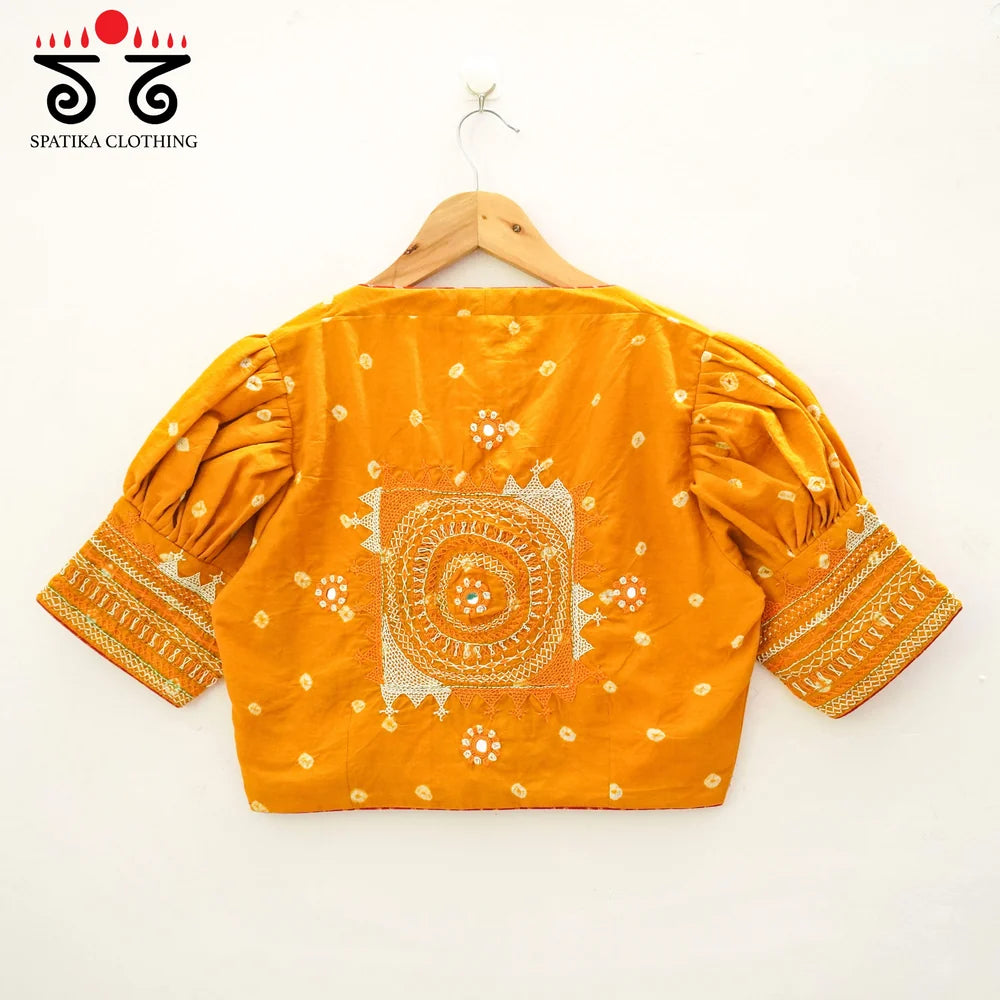 Festive Kanjivaram Silk Cotton- Red with Orange Lambani - Bandhani blouse