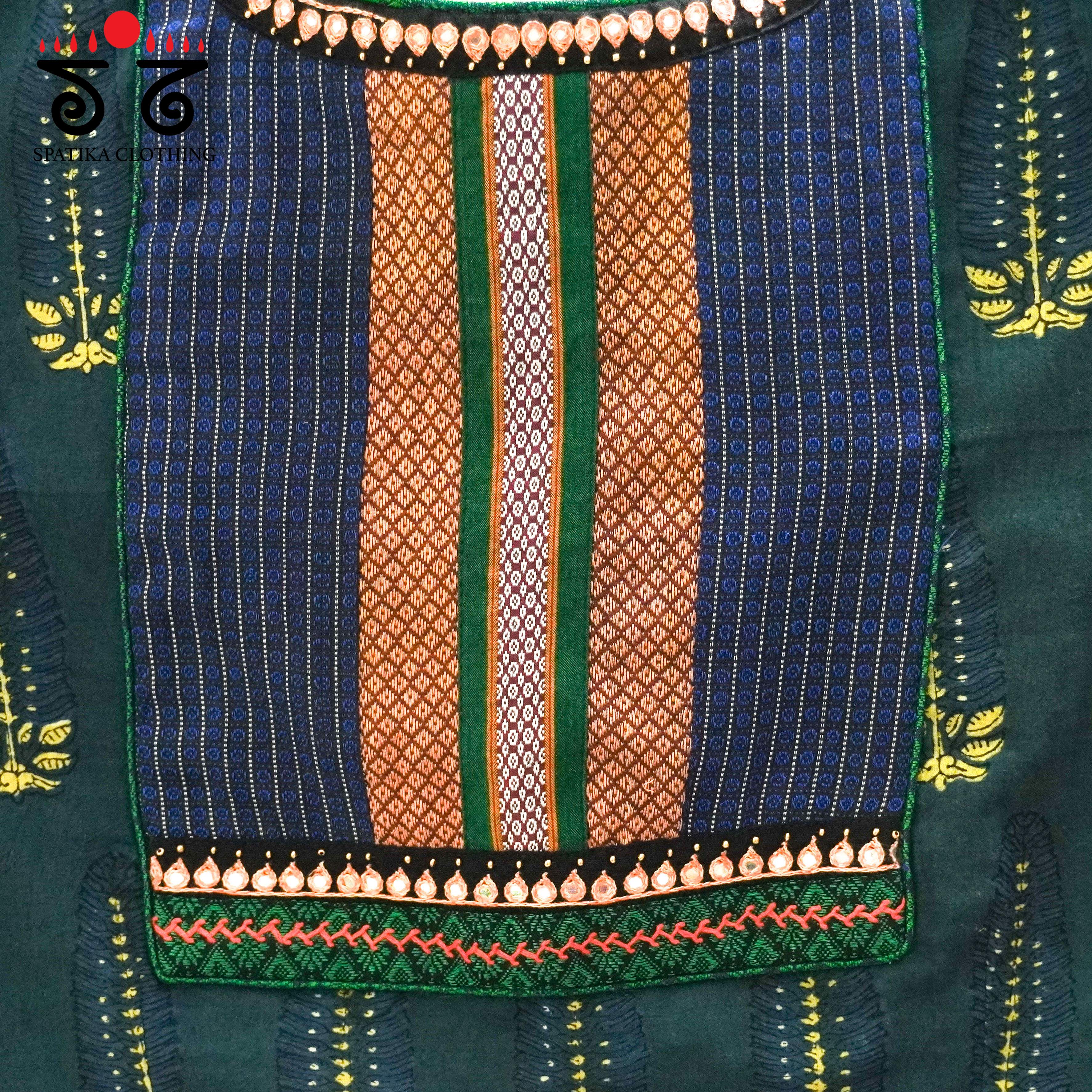 Green Ajrak Hand-embroidered Sleeveless Blouse