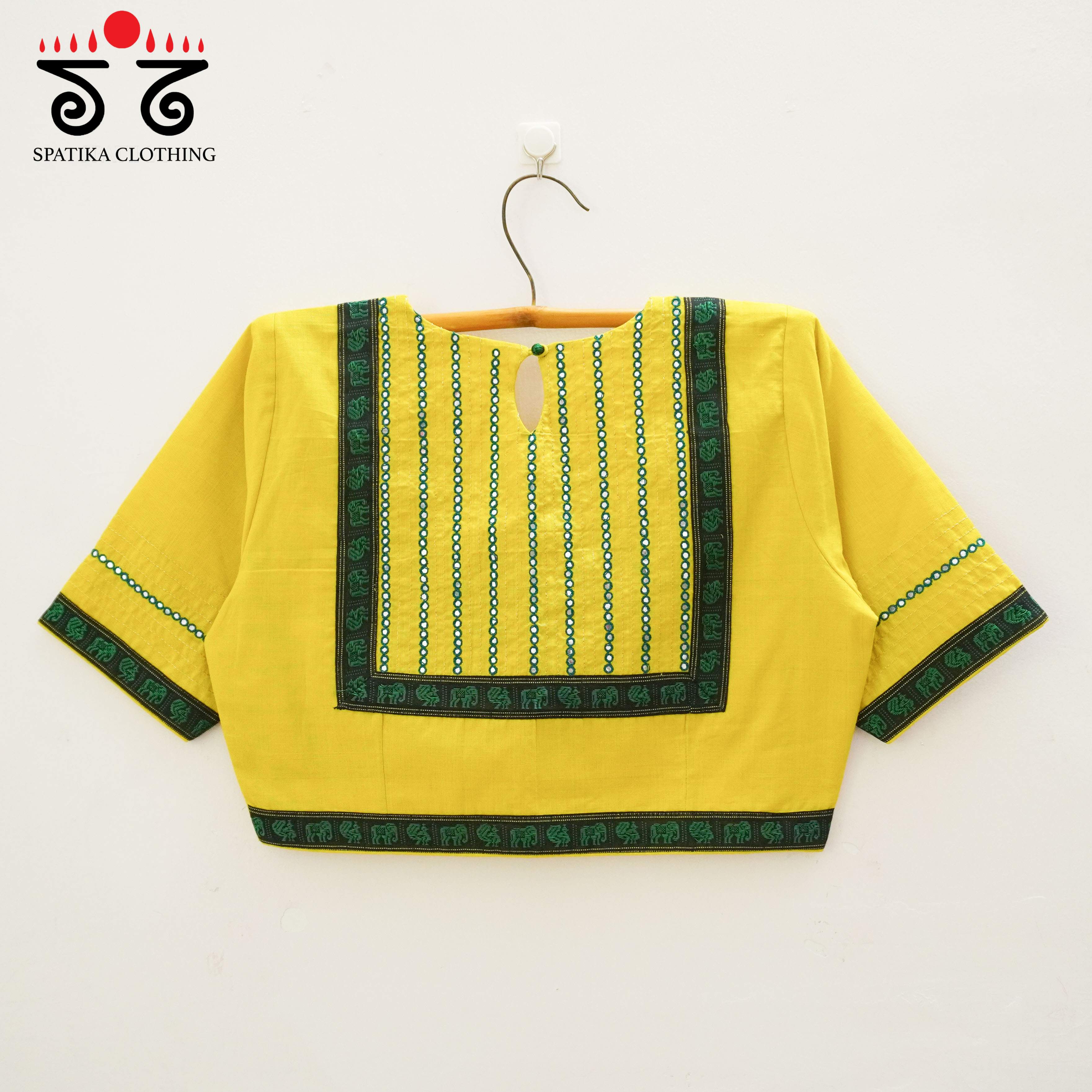 Yellow Mirror Work Hand embroidered Blouse