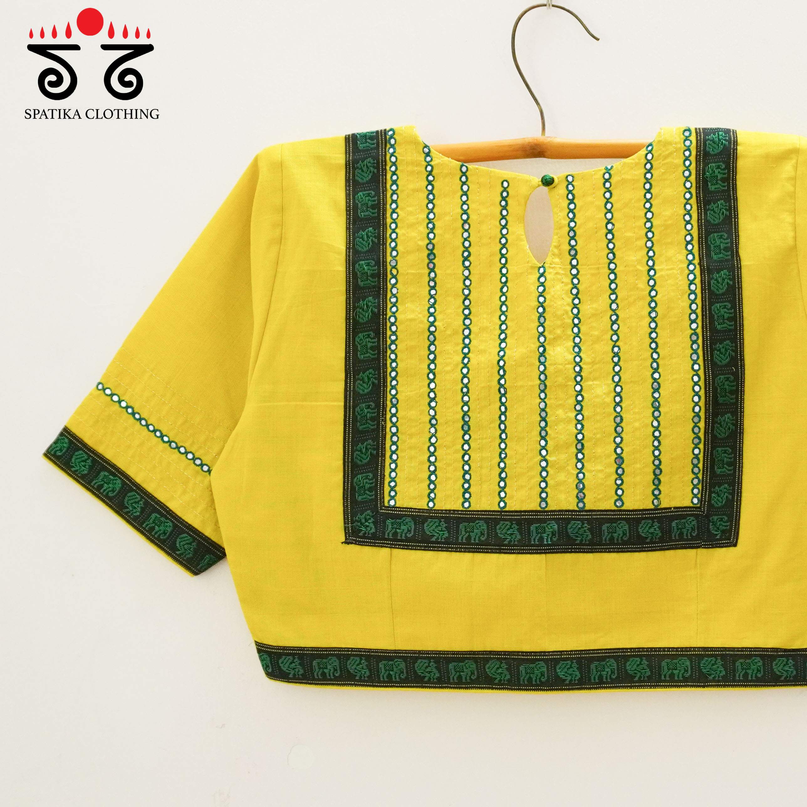 Yellow Mirror Work Hand embroidered Blouse
