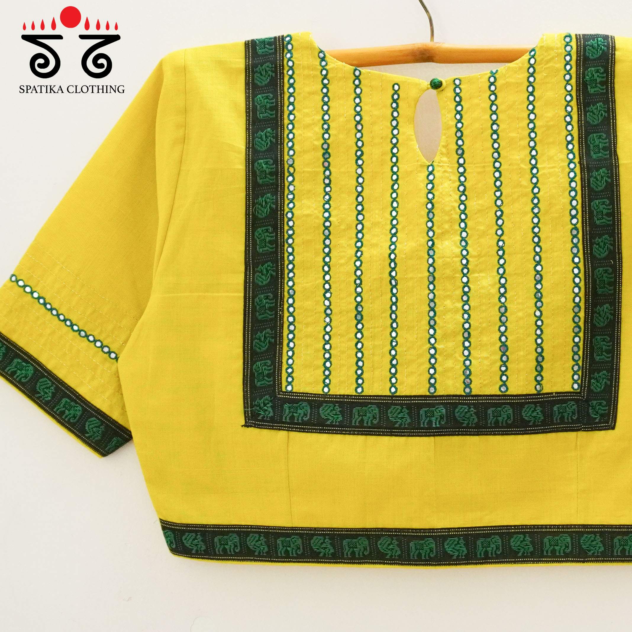 Yellow Mirror Work Hand embroidered Blouse
