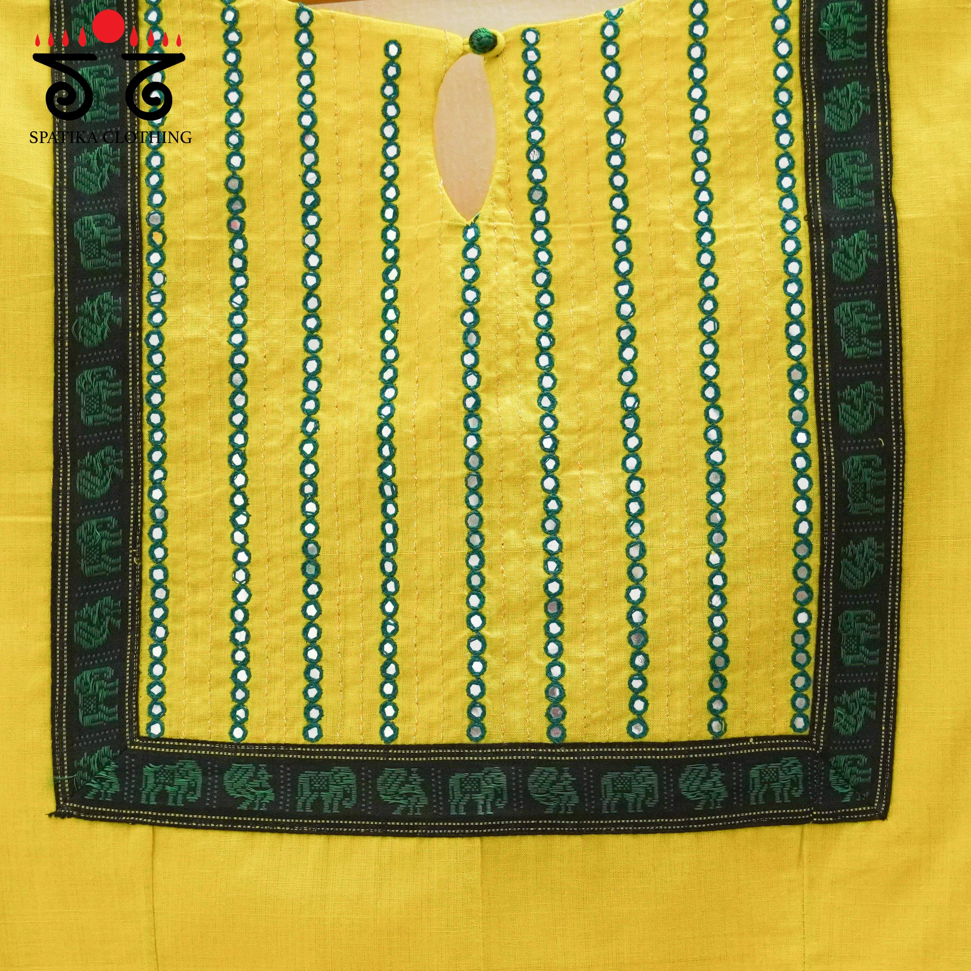 Yellow Mirror Work Hand embroidered Blouse