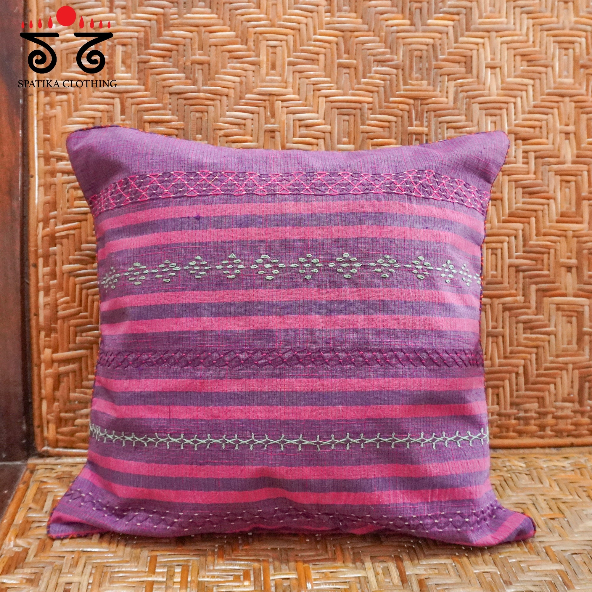 Pink Lambani Hand Embroidered Cushion Cover