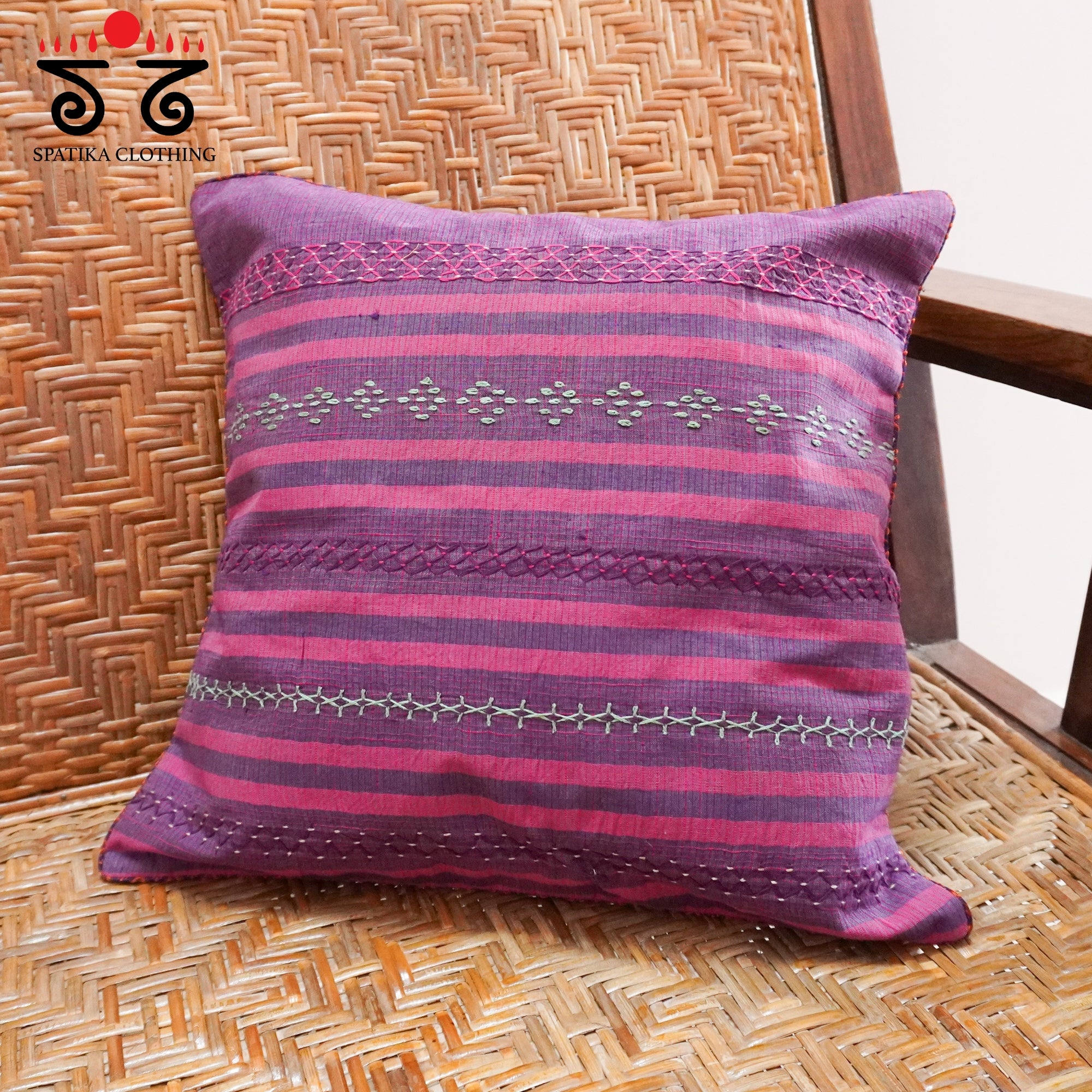 Pink Lambani Hand Embroidered Cushion Cover
