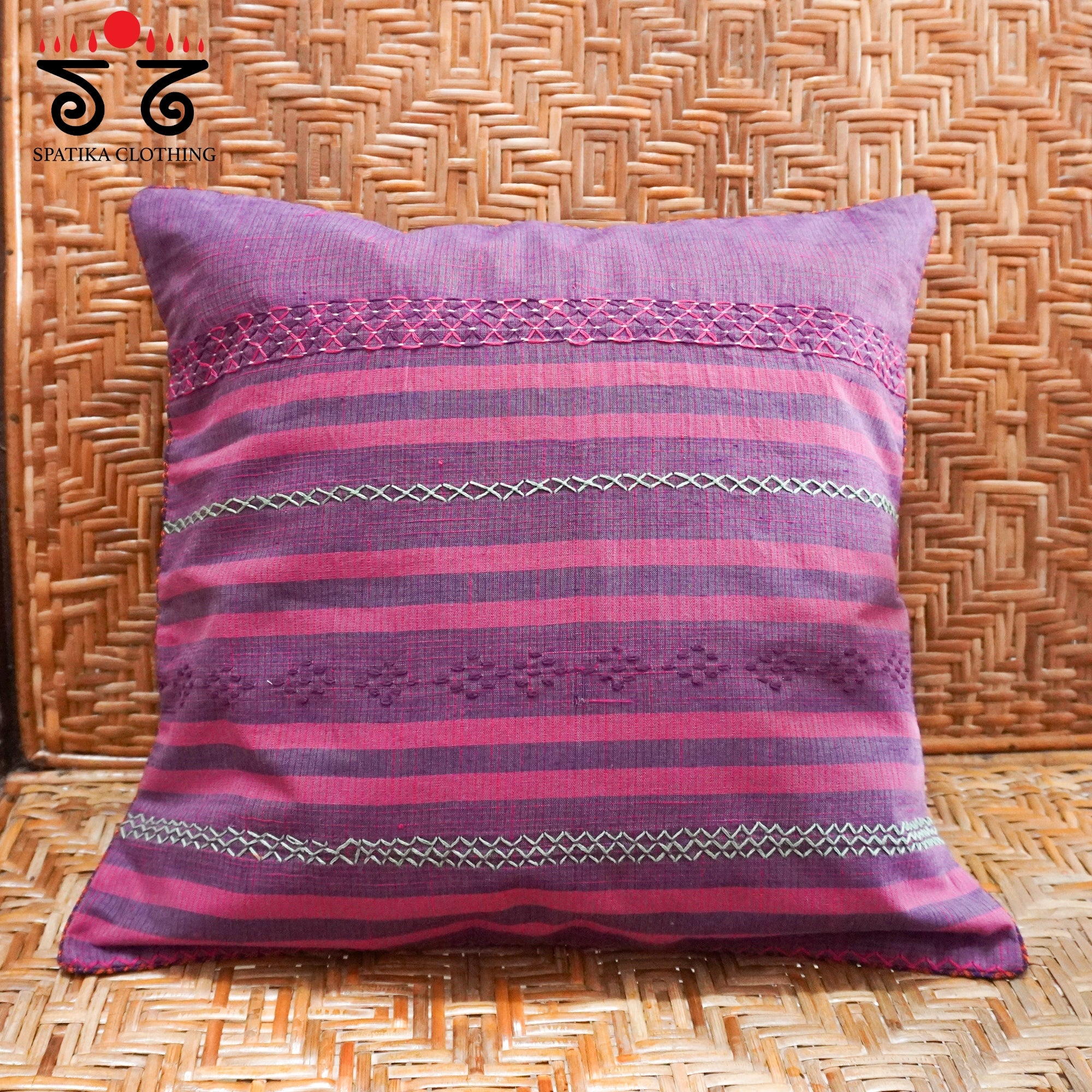 Pink Lambani Hand Embroidered Cushion Cover