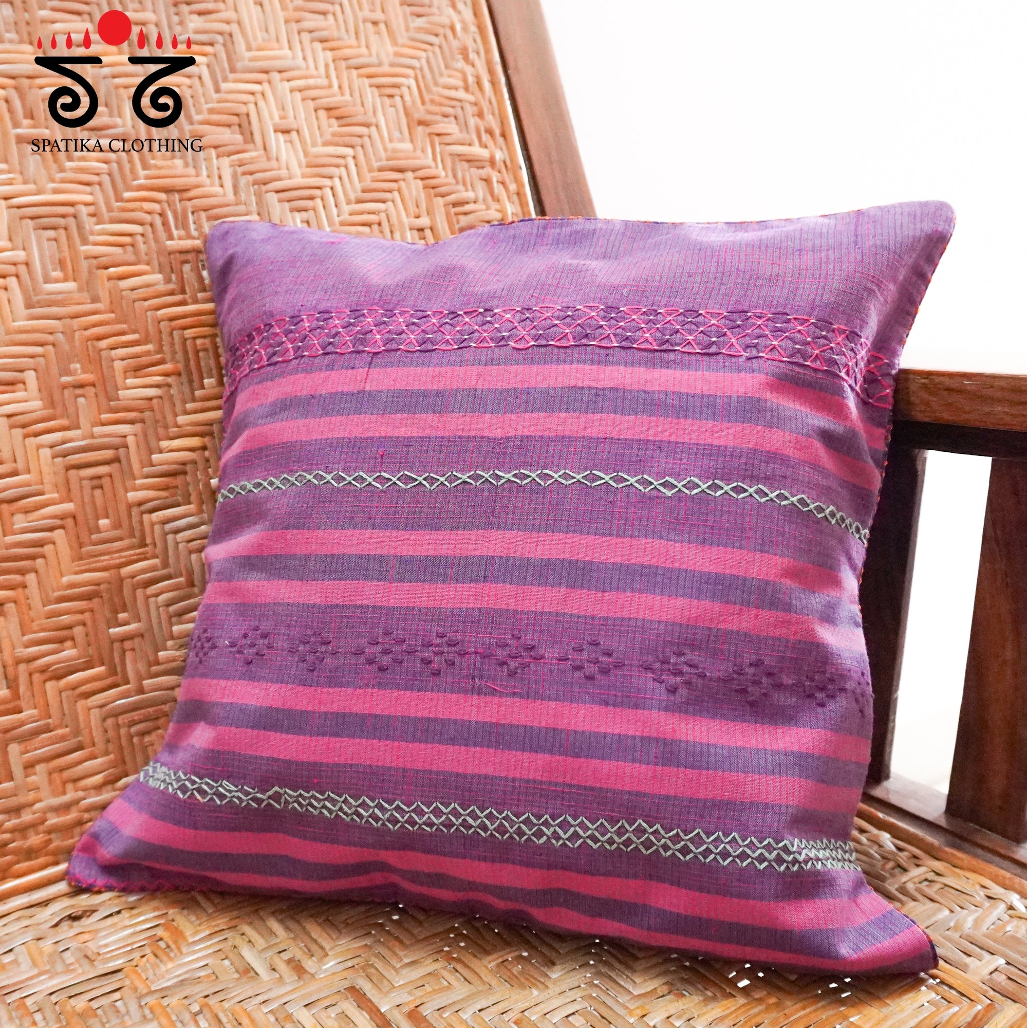 Pink Lambani Hand Embroidered Cushion Cover