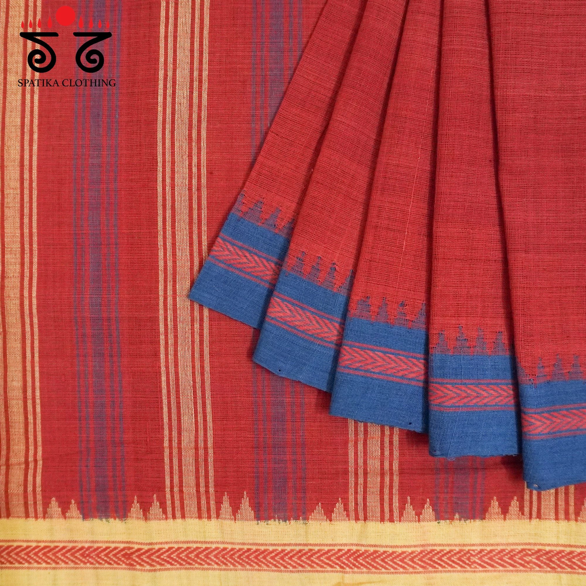 Red Ponduru Handspun Cotton Saree - With Special Blouse