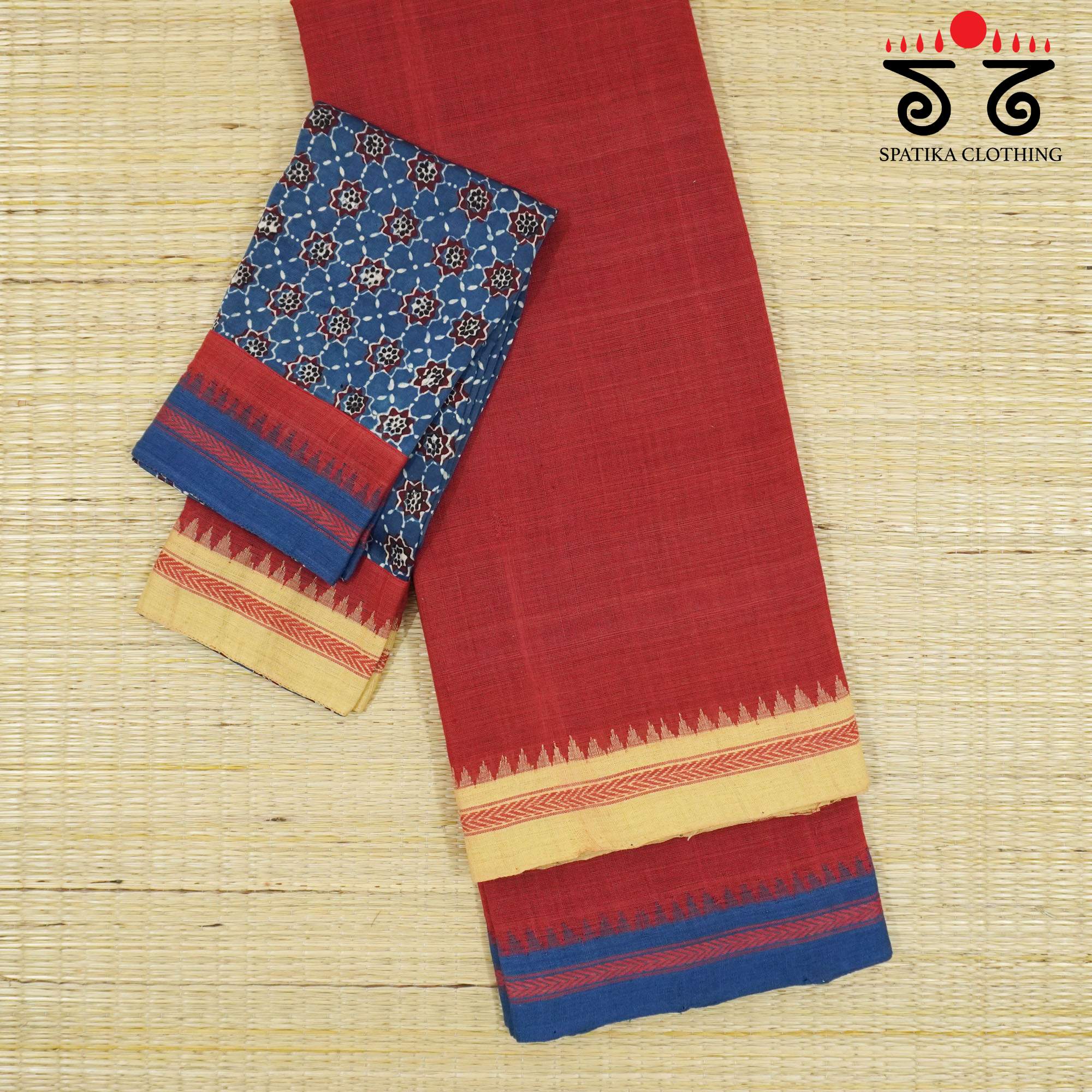 Red Ponduru Handspun Cotton Saree - With Special Blouse