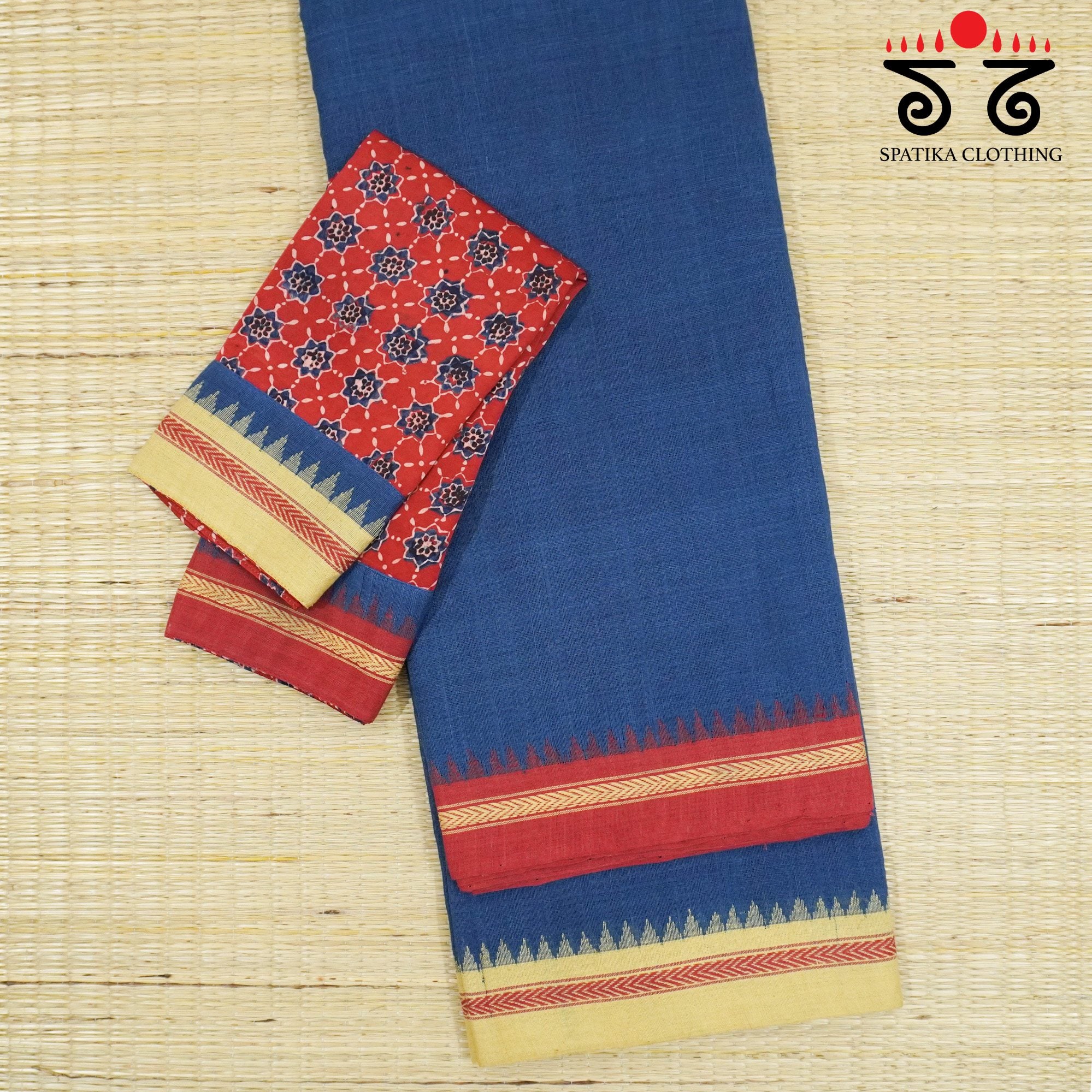 Blue Ponduru Handspun Cotton Saree - With Special Blouse