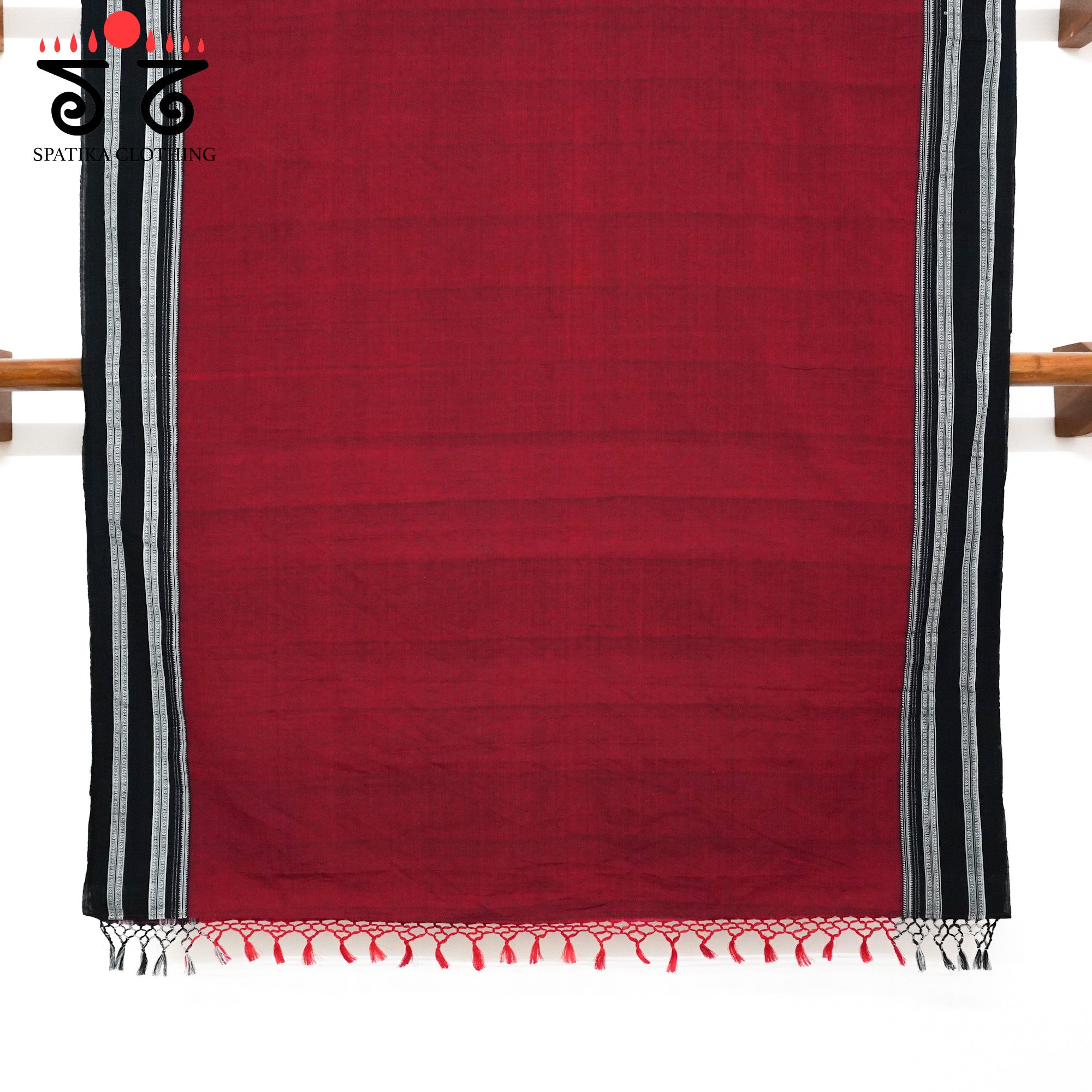 Red Ilkal Handwoven Cotton Saree - Bandhini Blouse
