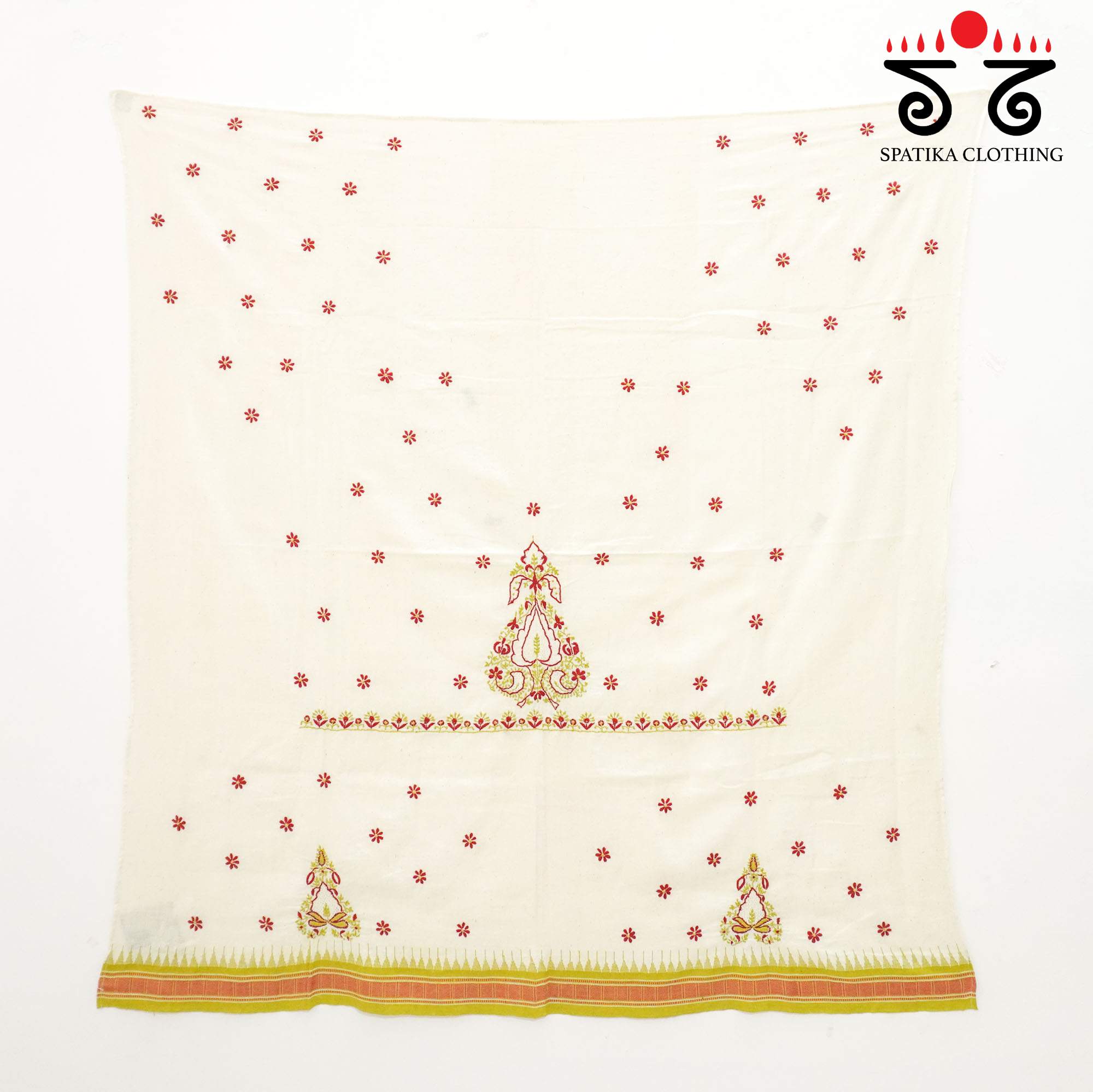 Hand Embroidered Off White Ponduru Blouse Fabric